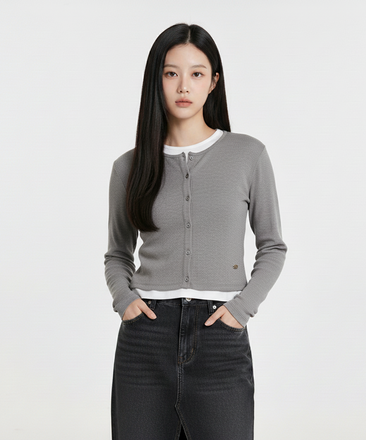 행텐(HANGTEN) 여성 웨일 슬림핏 가디건 레이어드 티셔츠(10560-131-203-45)