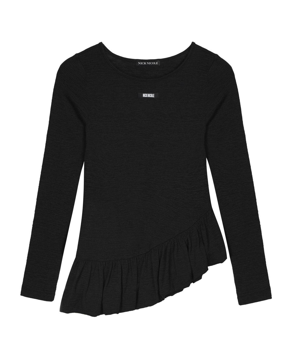 닉앤니콜(NICK&NICOLE) RUFFLE LABEL LONG SLEEVE TOP_BLACK