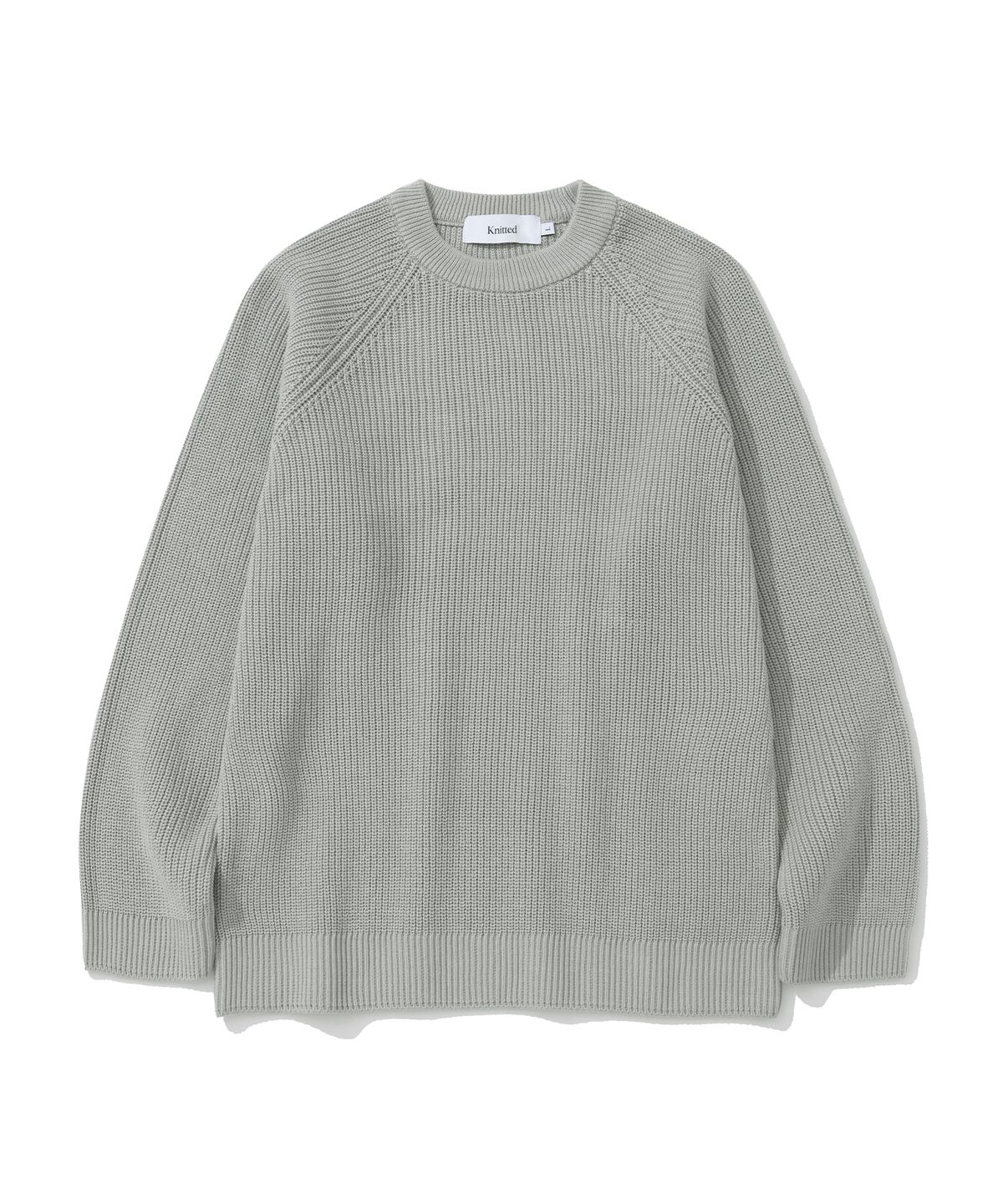 니티드(KNITTED) 코튼 와플 라운드 니트 GREY