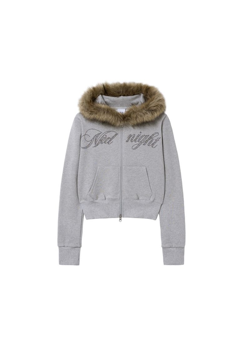 MUSINSA公式 | MIDNIGHT MOVE crop hair zip up (grey)