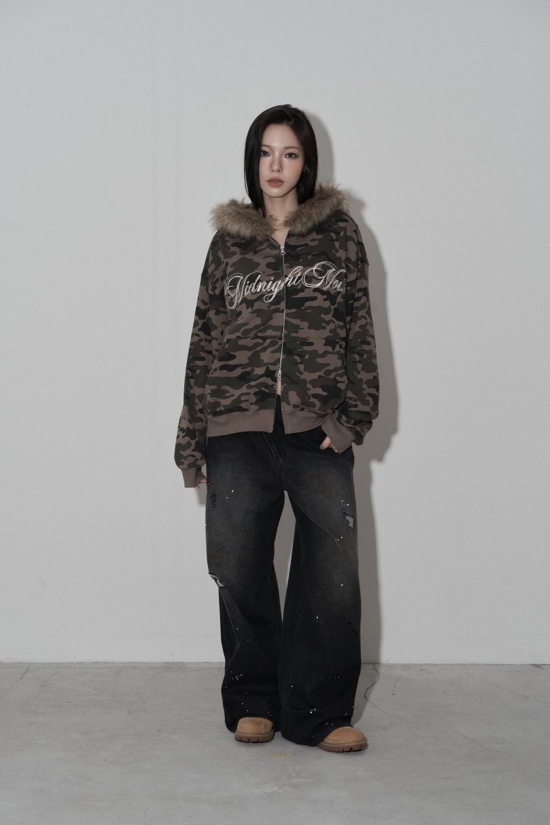 MUSINSA公式 | MIDNIGHT MOVE camo hair zip up (khaki)