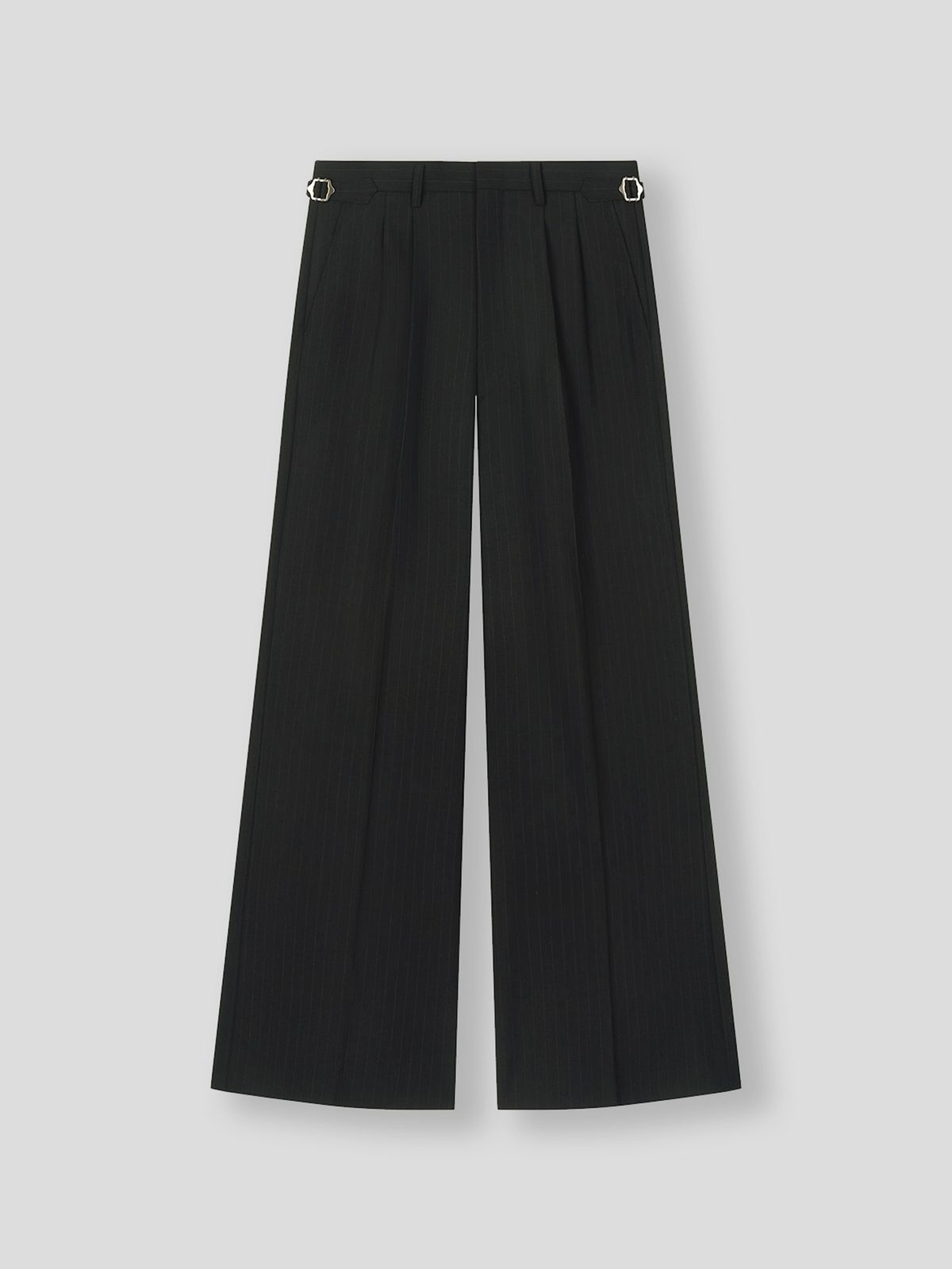 쿠르베(COURBE) High Waist Flare Pinstripes Pants (Black)
