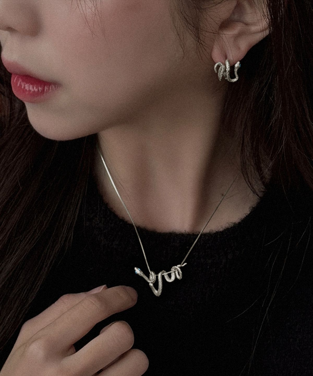 찰랑시(CHALANGSI) 꼬마 뱀 스네이크 원터치 귀걸이 925 Silver