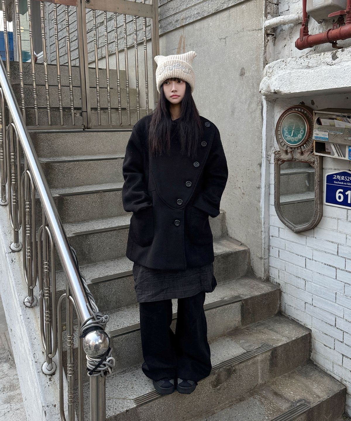 탄산마그네슘(TANSANMAGNESIUM) 로고 캣 비니 (아이보리)
