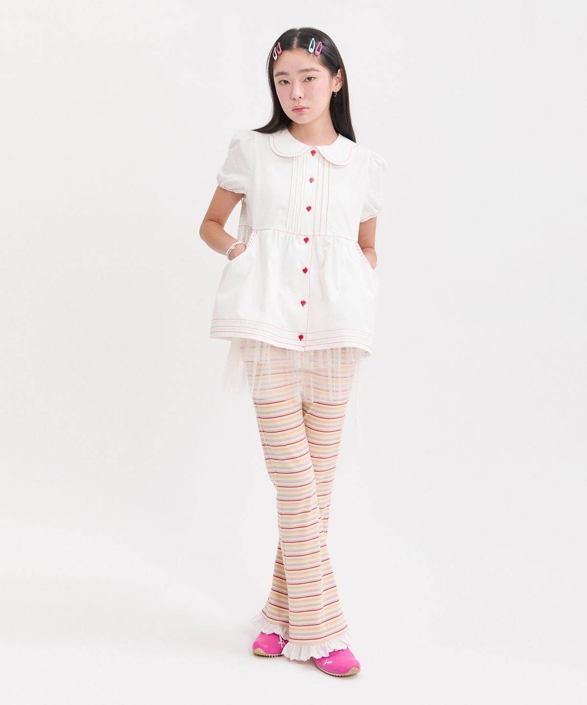 네프네프(NEFNEF) stripe leggings pants_ivory
