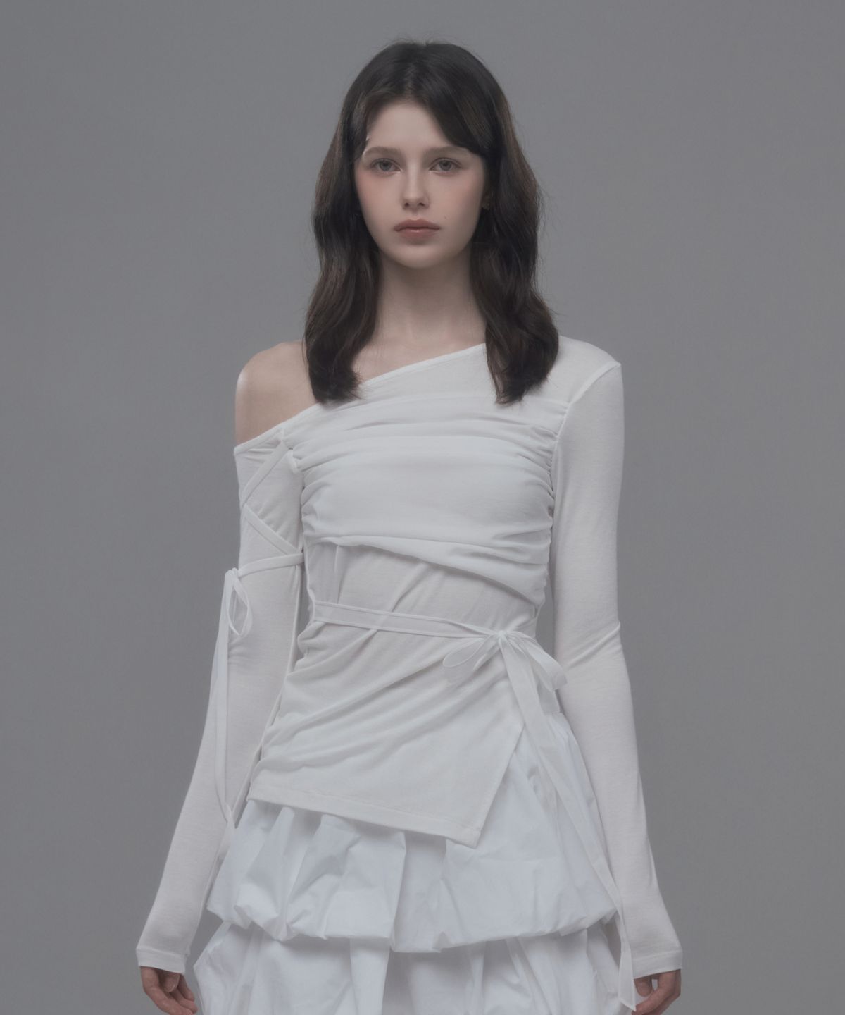 마우솔레움(MAU SOLEUM) Double Ribbon Sheer Top - White
