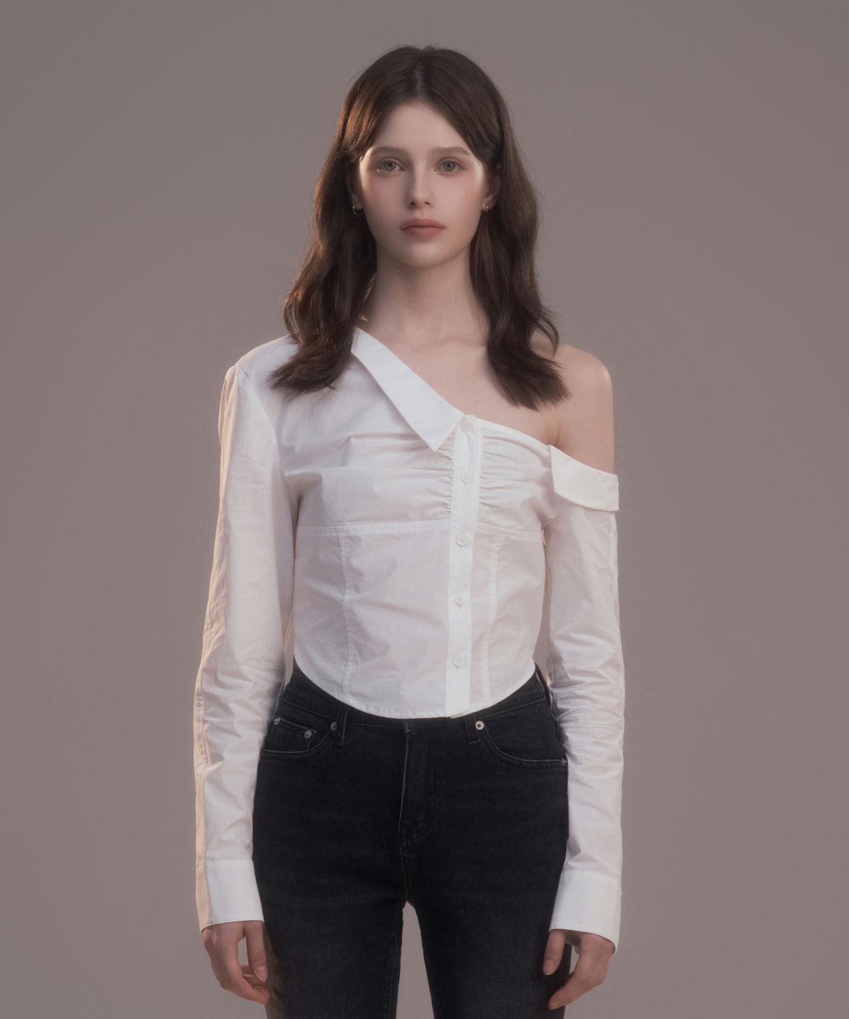 마우솔레움(MAU SOLEUM) Cut-Out Shirring Shirt - White