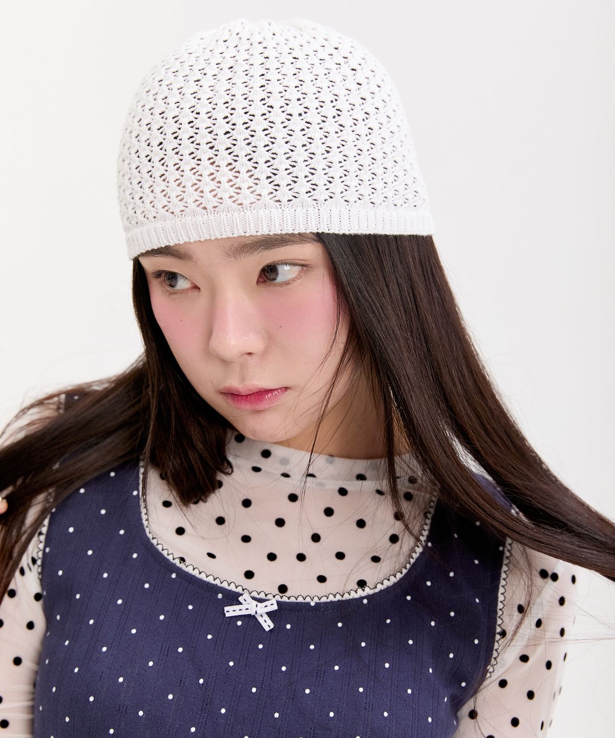 네프네프(NEFNEF) layered dot frill dress_navy