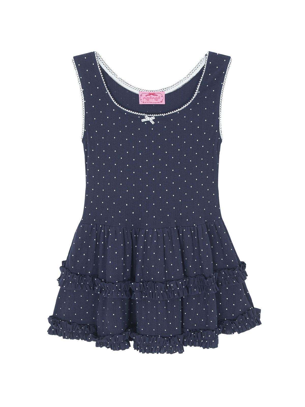네프네프(NEFNEF) layered dot frill dress_navy