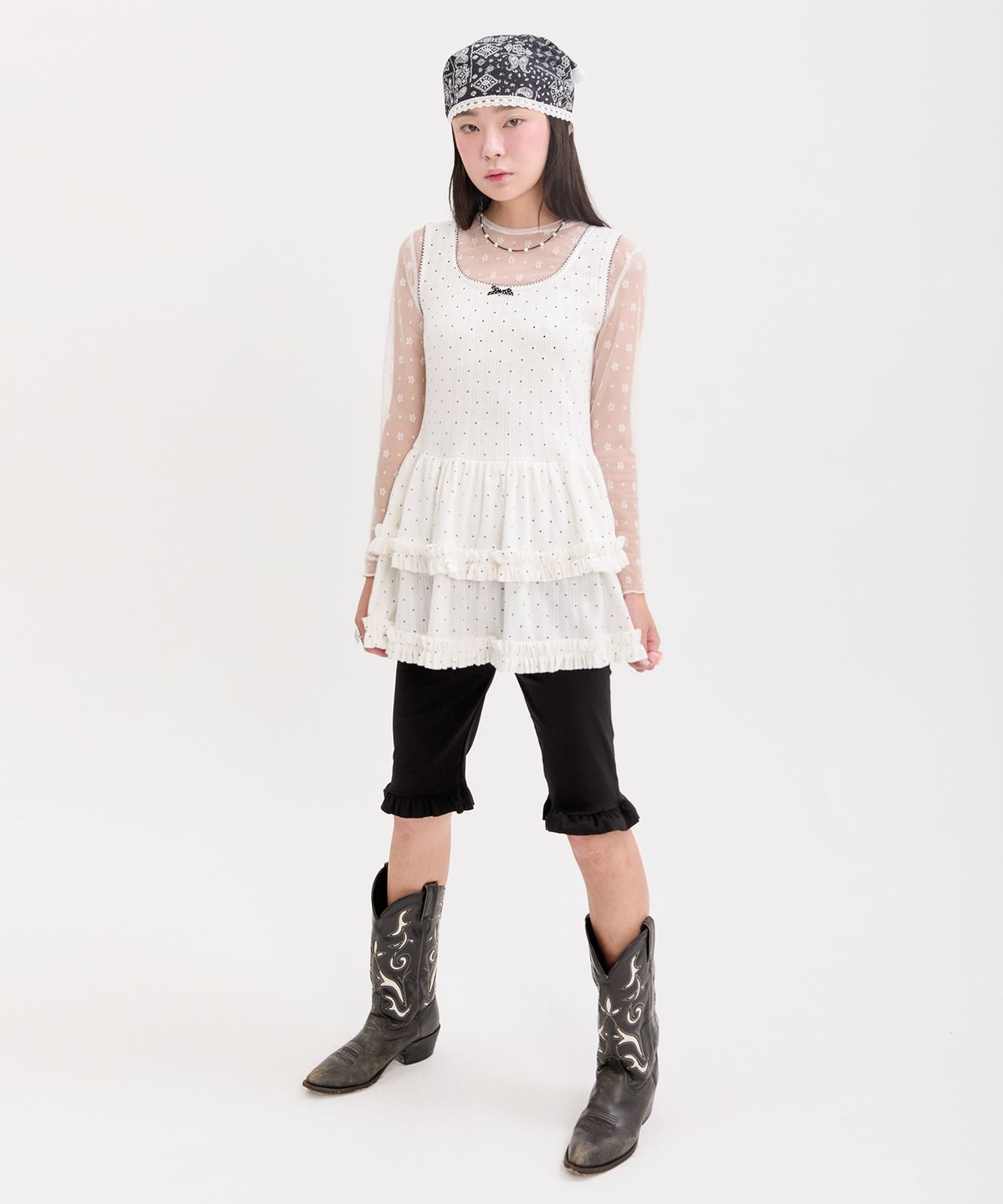 네프네프(NEFNEF) layered dot frill dress_white