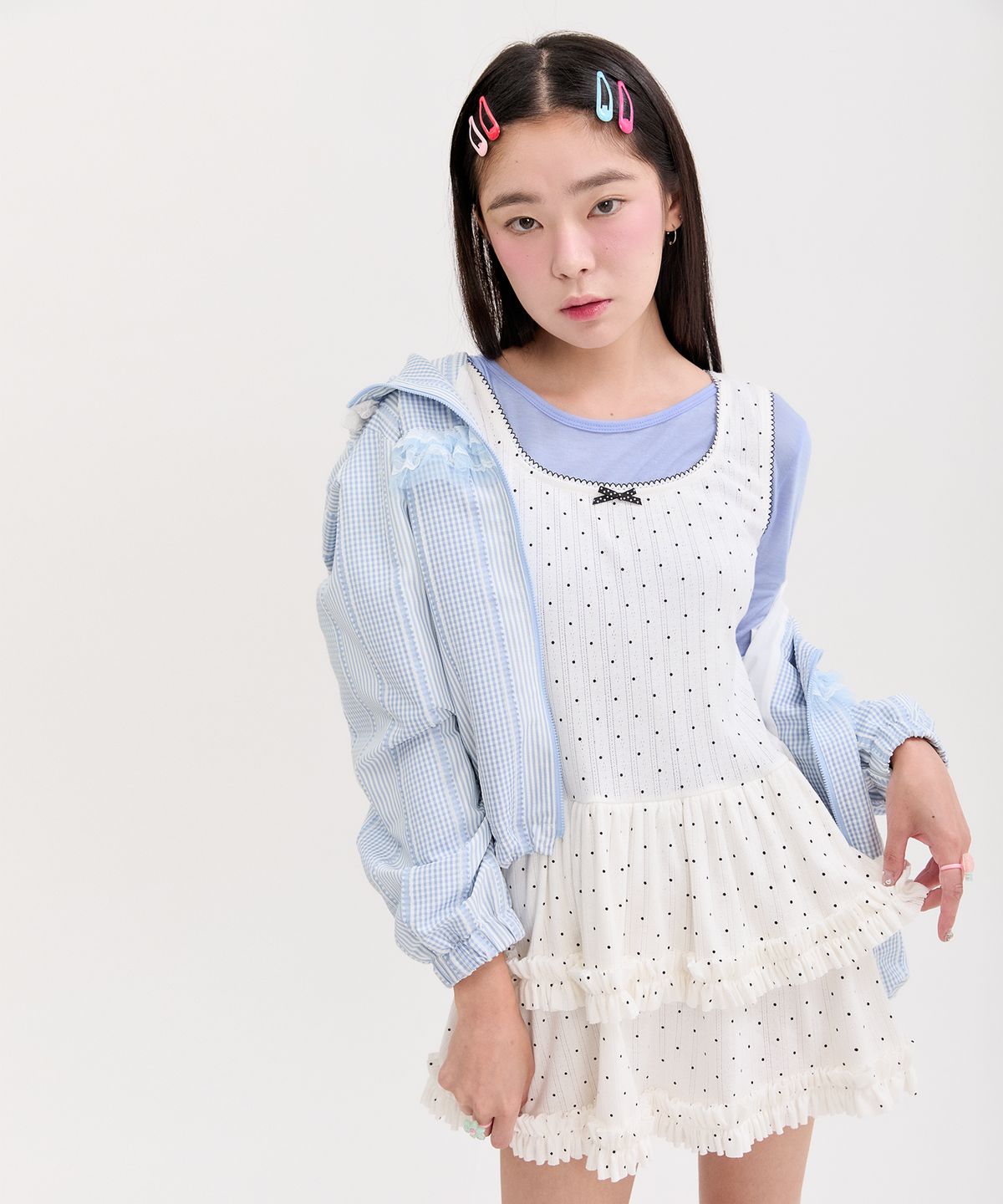 네프네프(NEFNEF) layered dot frill dress_white