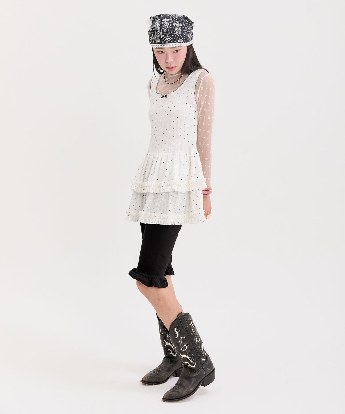 네프네프(NEFNEF) layered dot frill dress_white