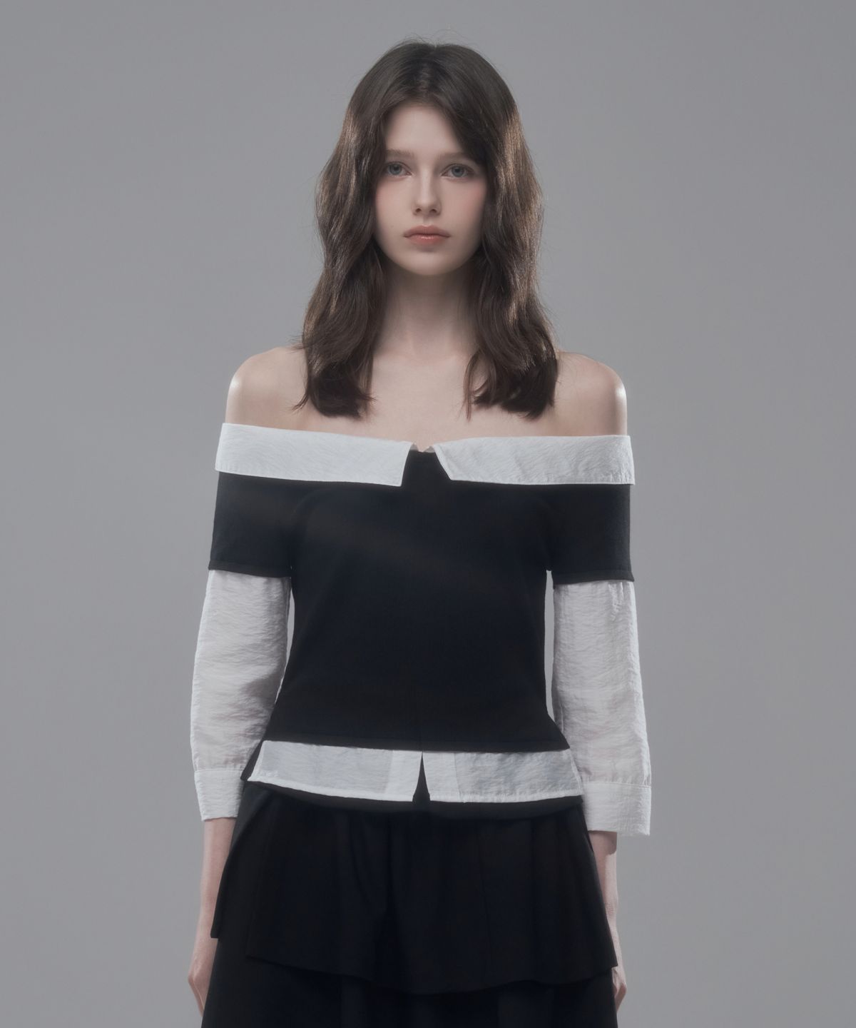 마우솔레움(MAU SOLEUM) Minuet-Shirt Layered Top - Black