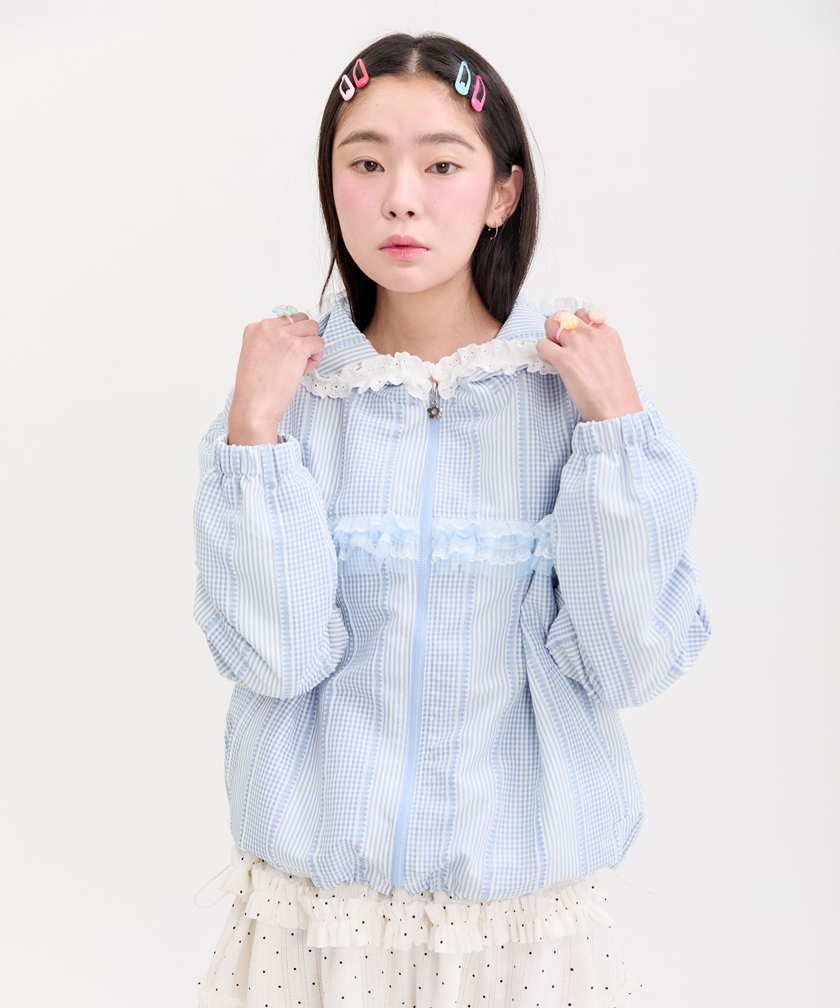 네프네프(NEFNEF) lace frill jumper_blue