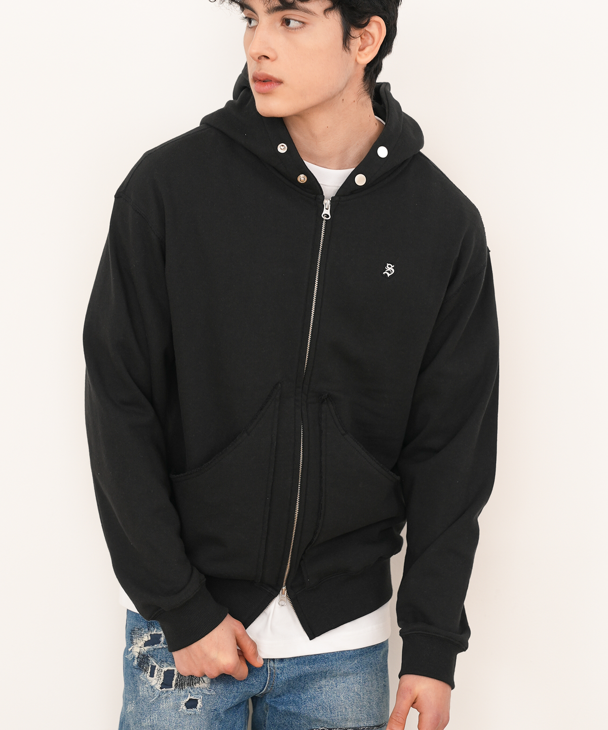 스쿠프(SCOUPE) 로우컷 VTG 후드 집업 블랙