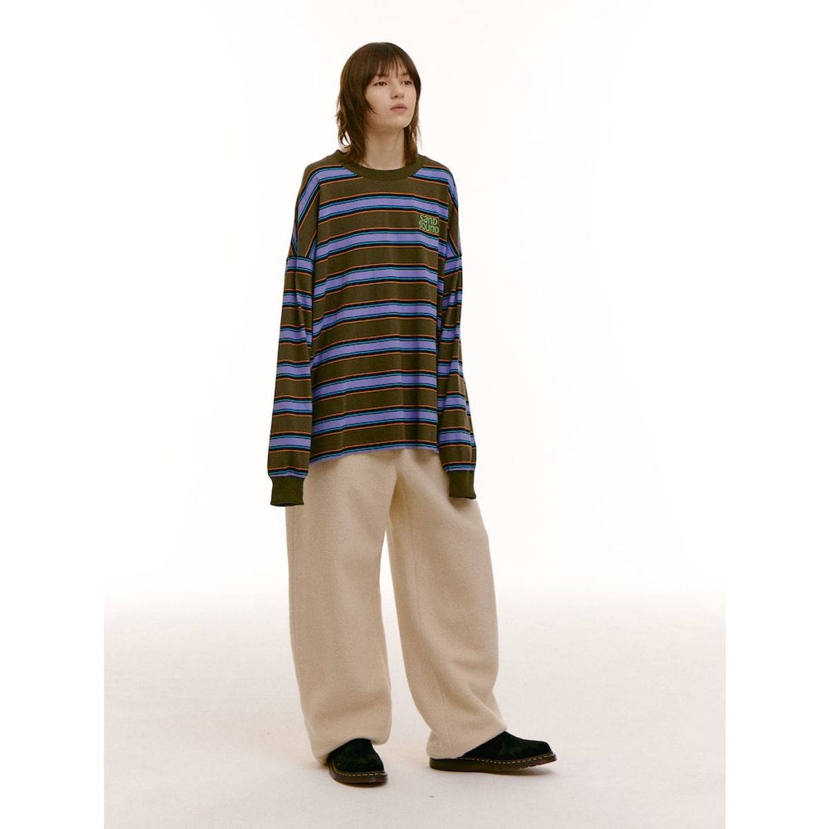 샌드 사운드(SAND SOUND) (UNISEX) 스트라이프 롱슬리브 티셔츠  카키