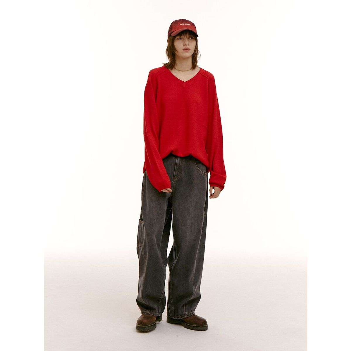 샌드 사운드(SAND SOUND) (UNISEX) 울 블렌드 브이넥 스웨터  레드
