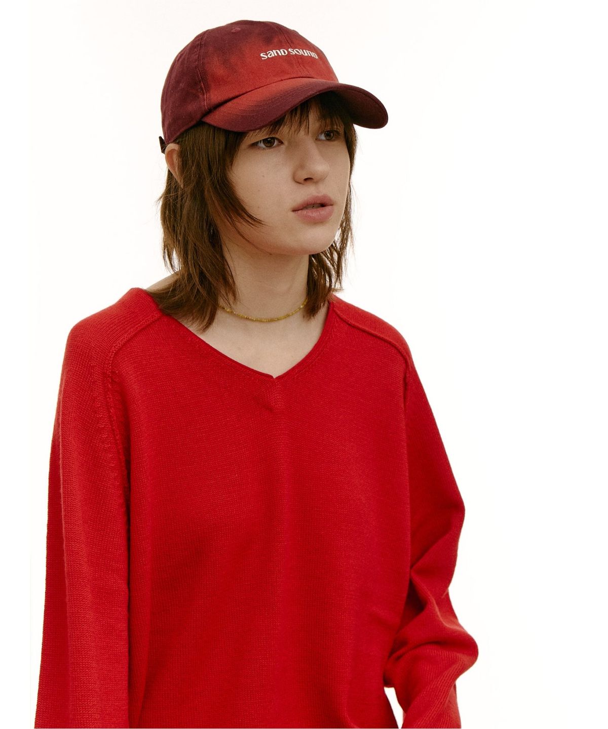 샌드 사운드(SAND SOUND) (UNISEX) 울 블렌드 브이넥 스웨터  레드
