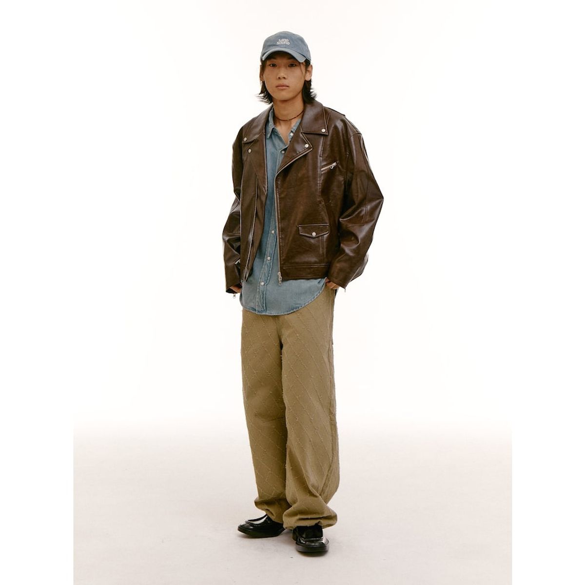 샌드 사운드(SAND SOUND) (UNISEX) 페이크 레더 바이커 재킷  브라운