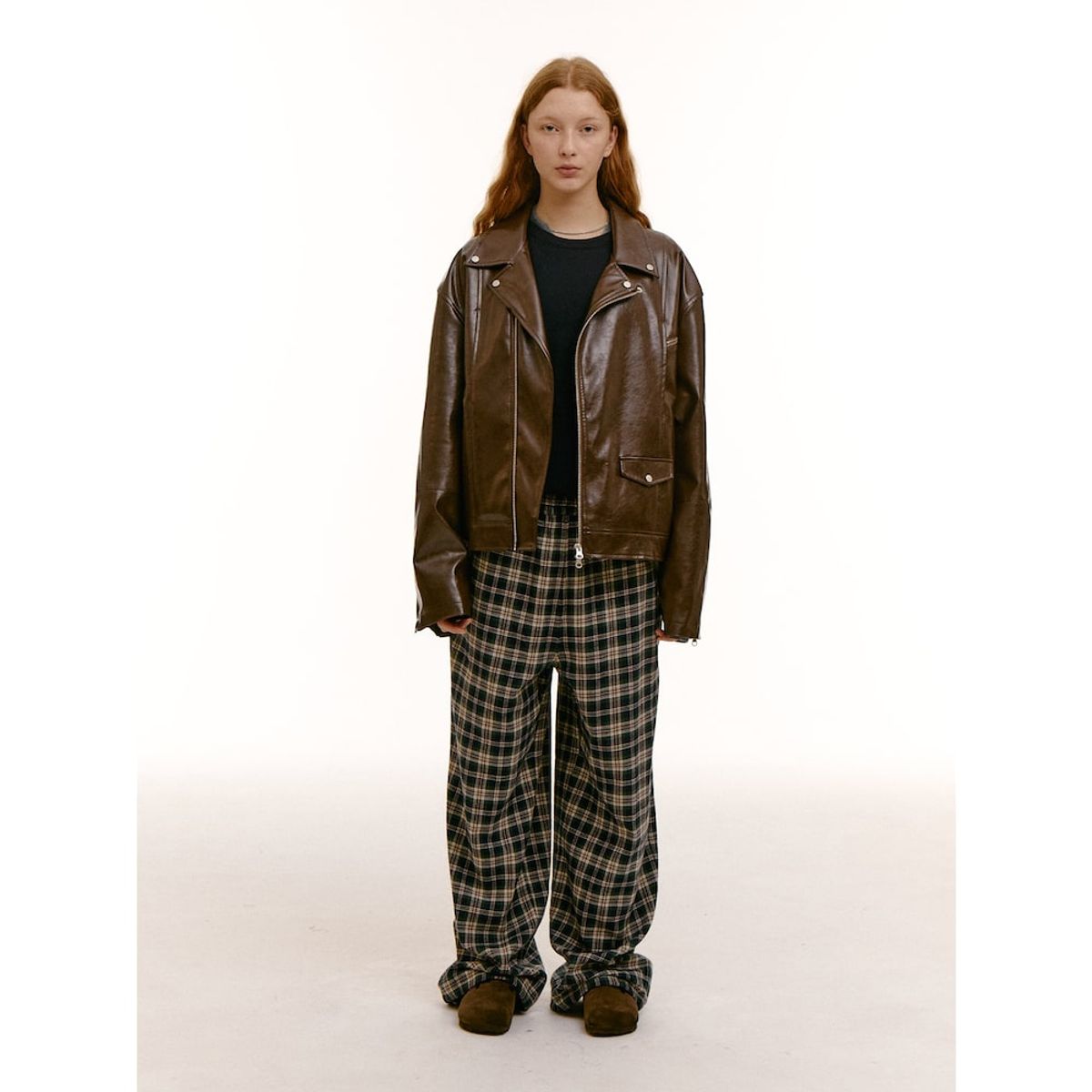 샌드 사운드(SAND SOUND) (UNISEX) 와이드 체크 밴딩 팬츠  그린