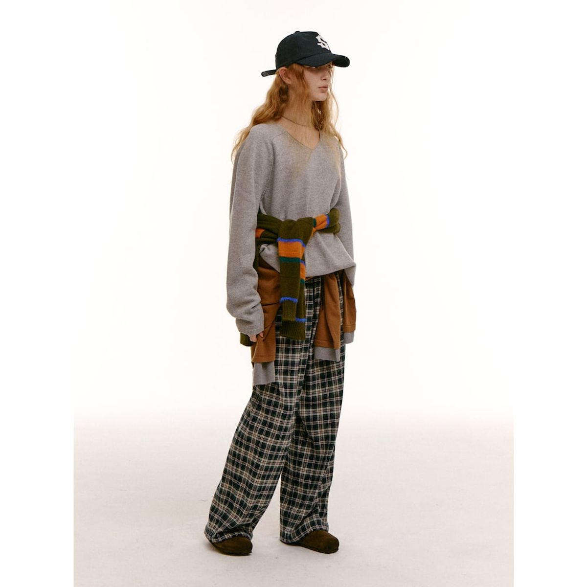 샌드 사운드(SAND SOUND) (UNISEX) 와이드 체크 밴딩 팬츠  그린