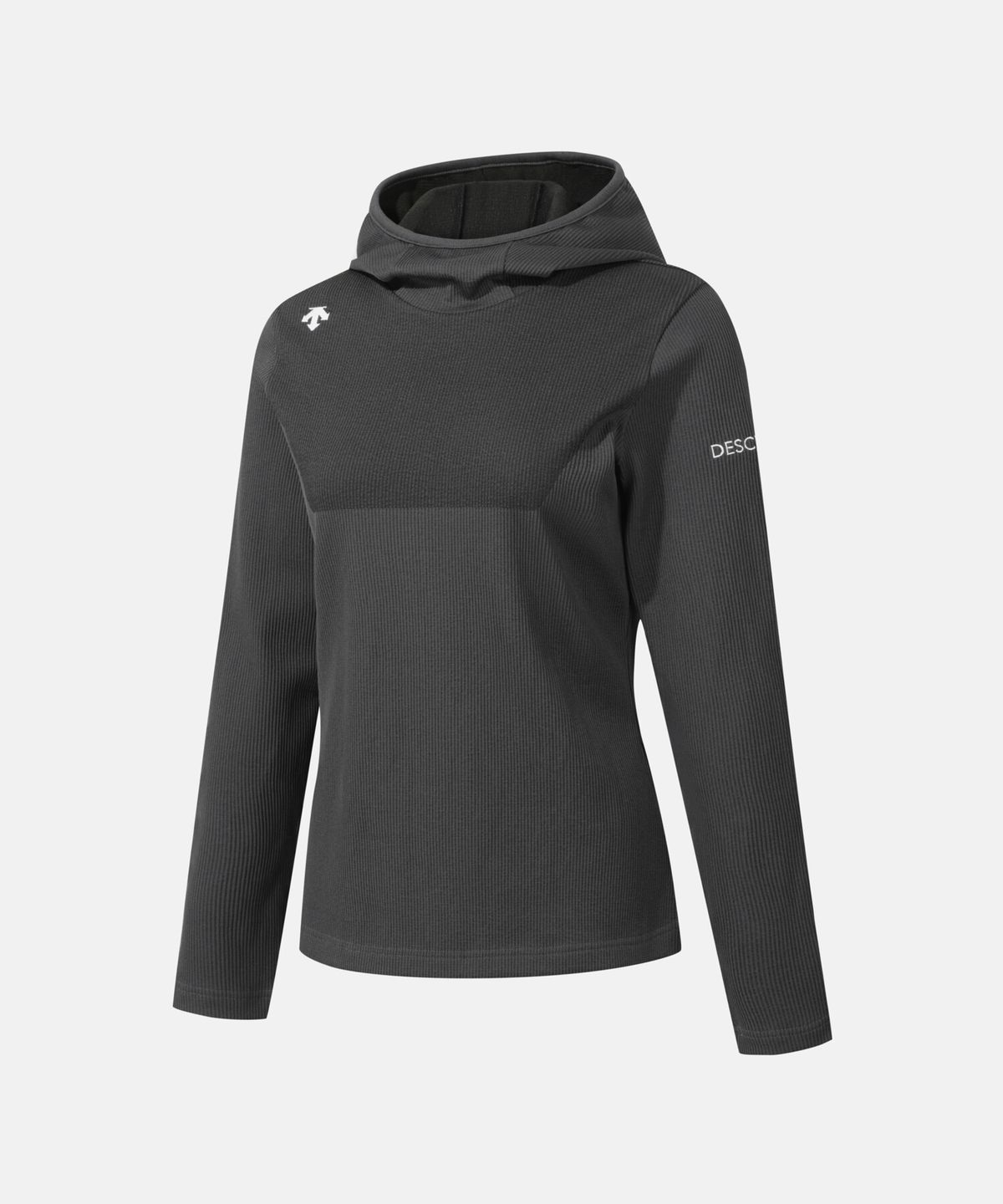 데상트(DESCENTE) 러닝 소프트 앤 리브드 후드 티셔츠 블랙 SQ323RTL96