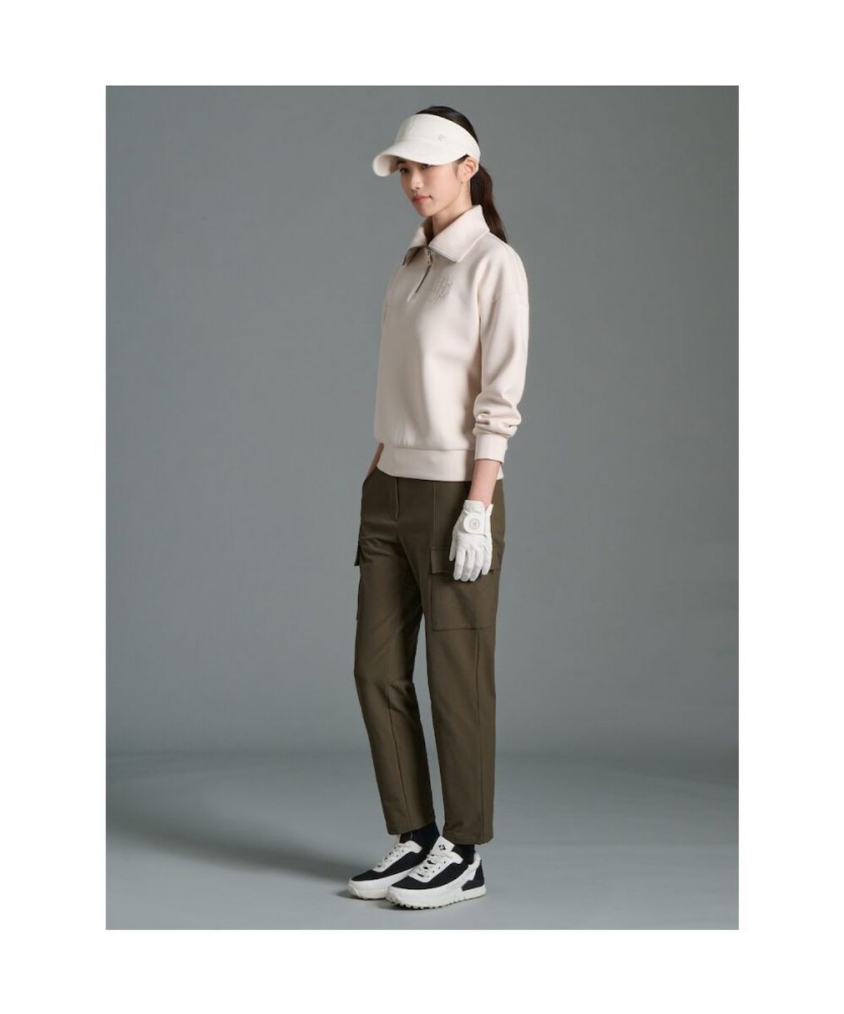 빈폴골프(BEANPOLE GOLF) 여성 자카드 블루종핏 긴소매 티셔츠  베이지
