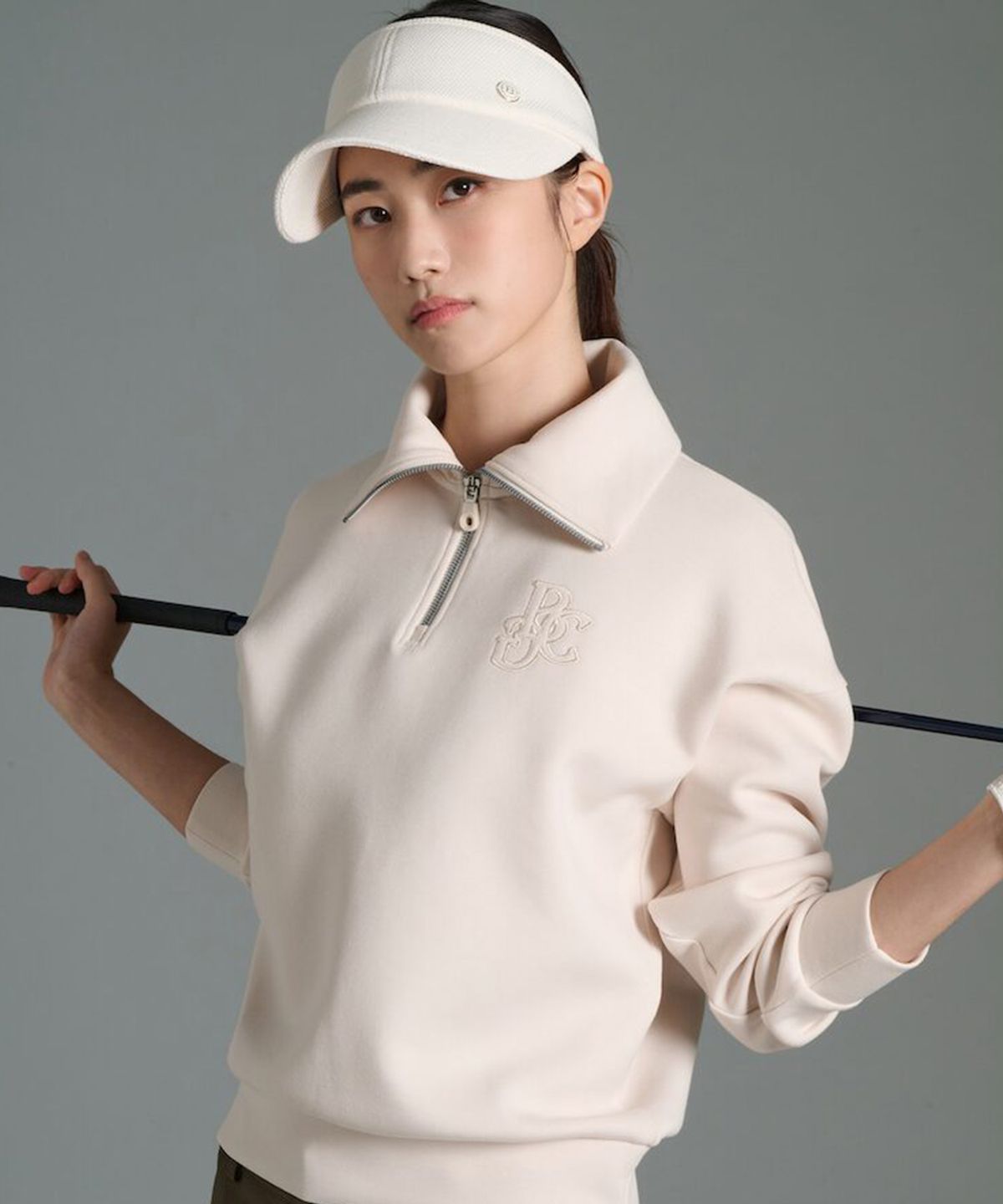 빈폴골프(BEANPOLE GOLF) 여성 자카드 블루종핏 긴소매 티셔츠  베이지