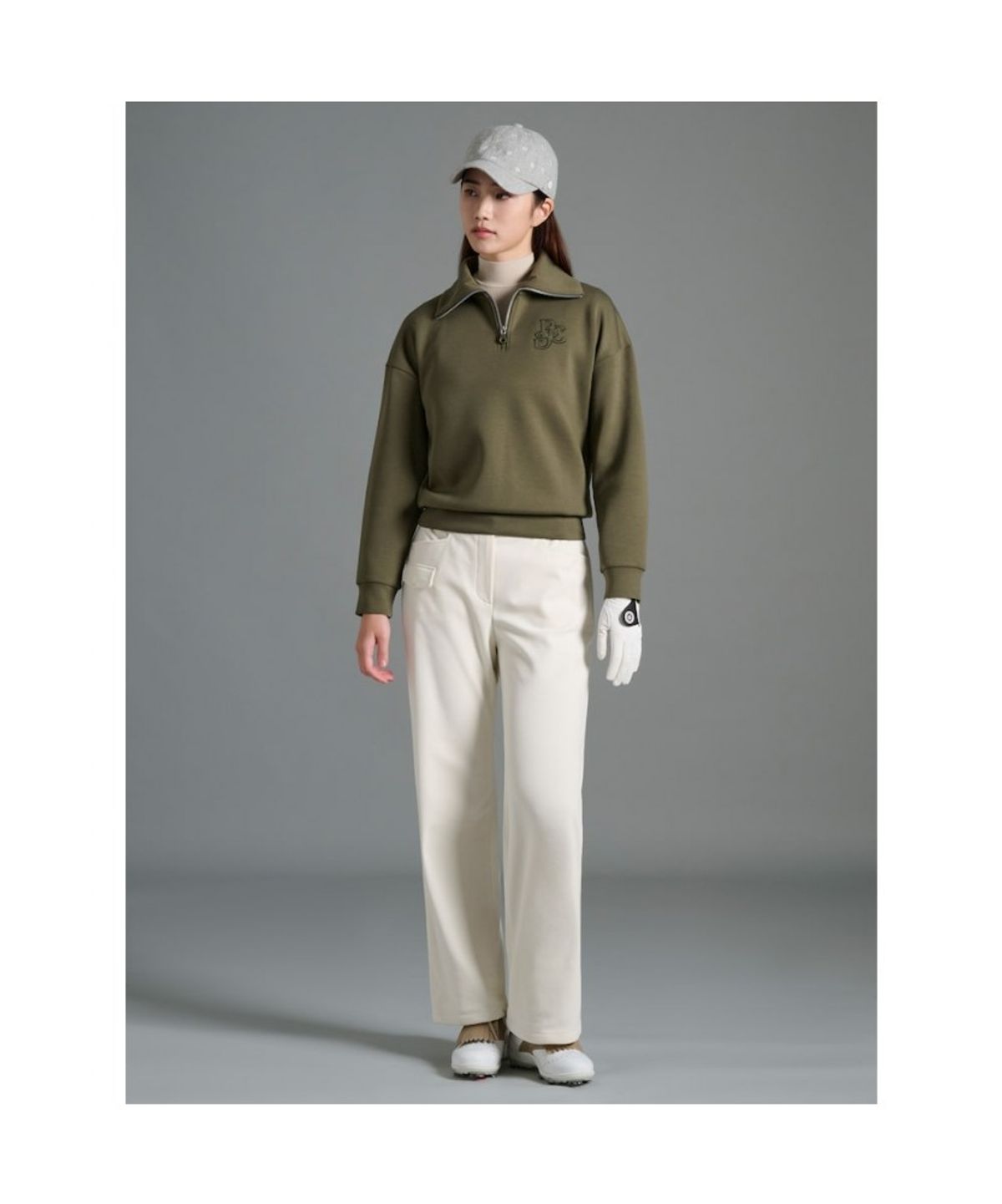 빈폴골프(BEANPOLE GOLF) 여성 자카드 블루종핏 긴소매 티셔츠  카키