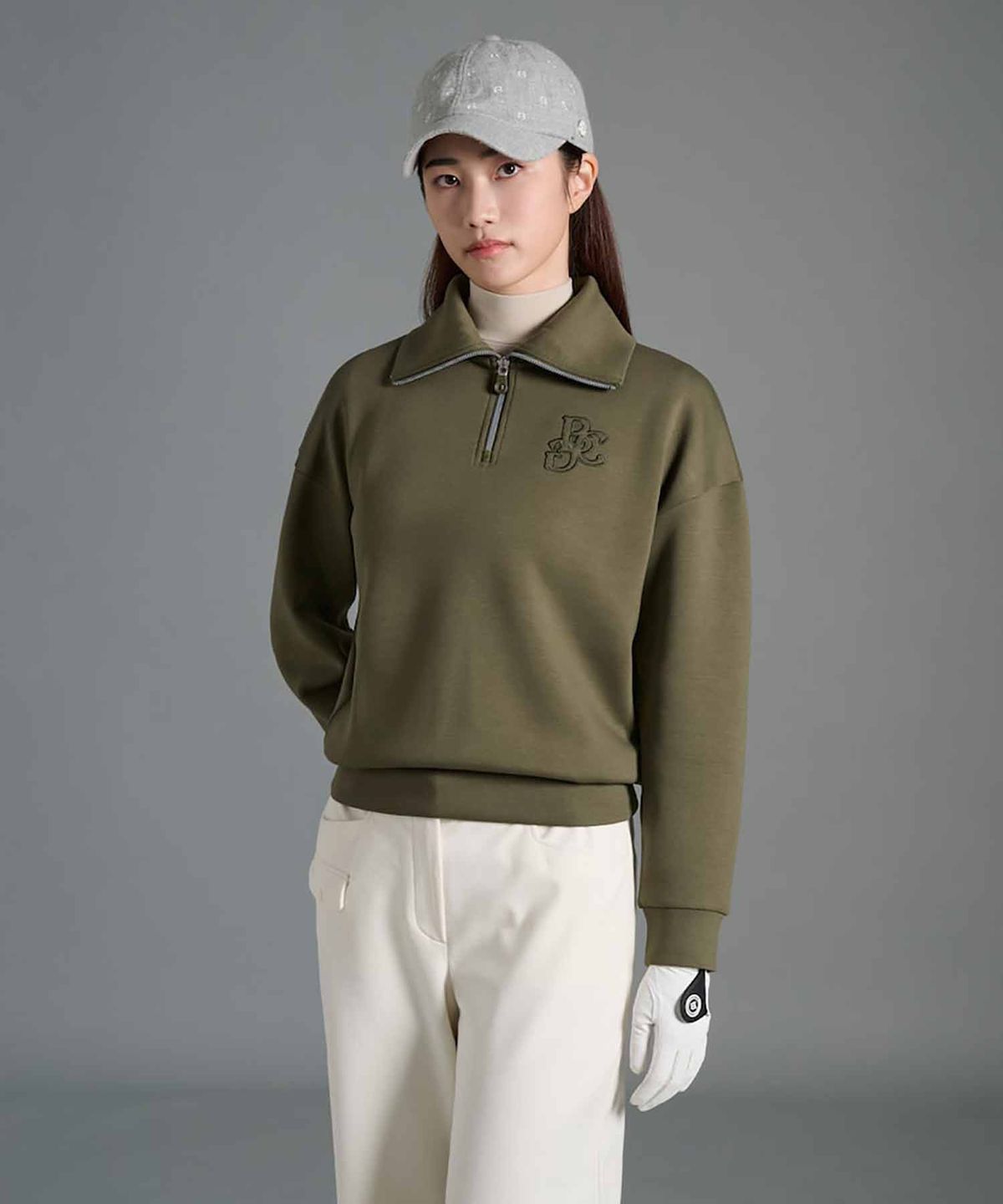 빈폴골프(BEANPOLE GOLF) 여성 자카드 블루종핏 긴소매 티셔츠  카키