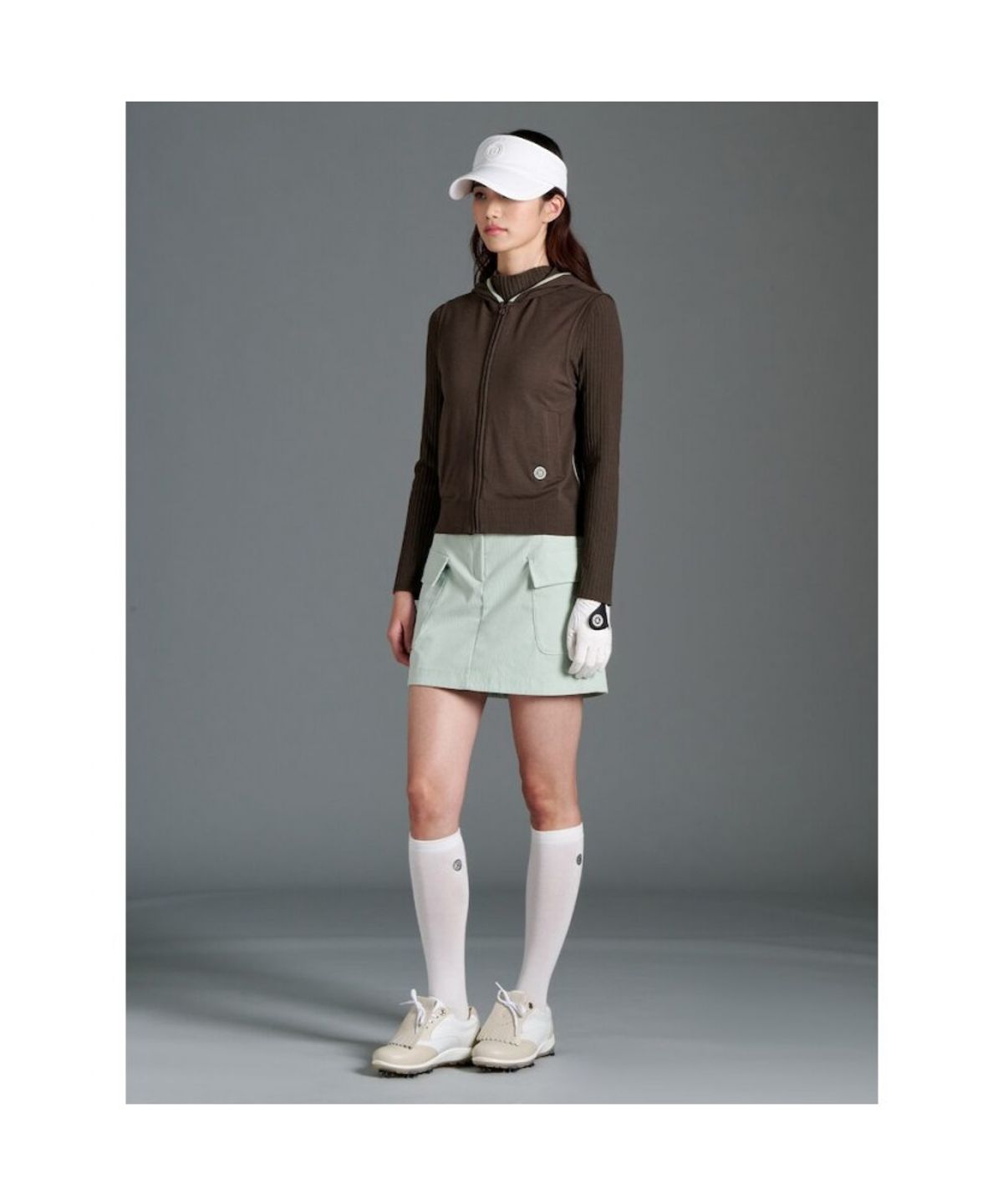 빈폴골프(BEANPOLE GOLF) 여성 후디 풀집업 니트 베스트  카키