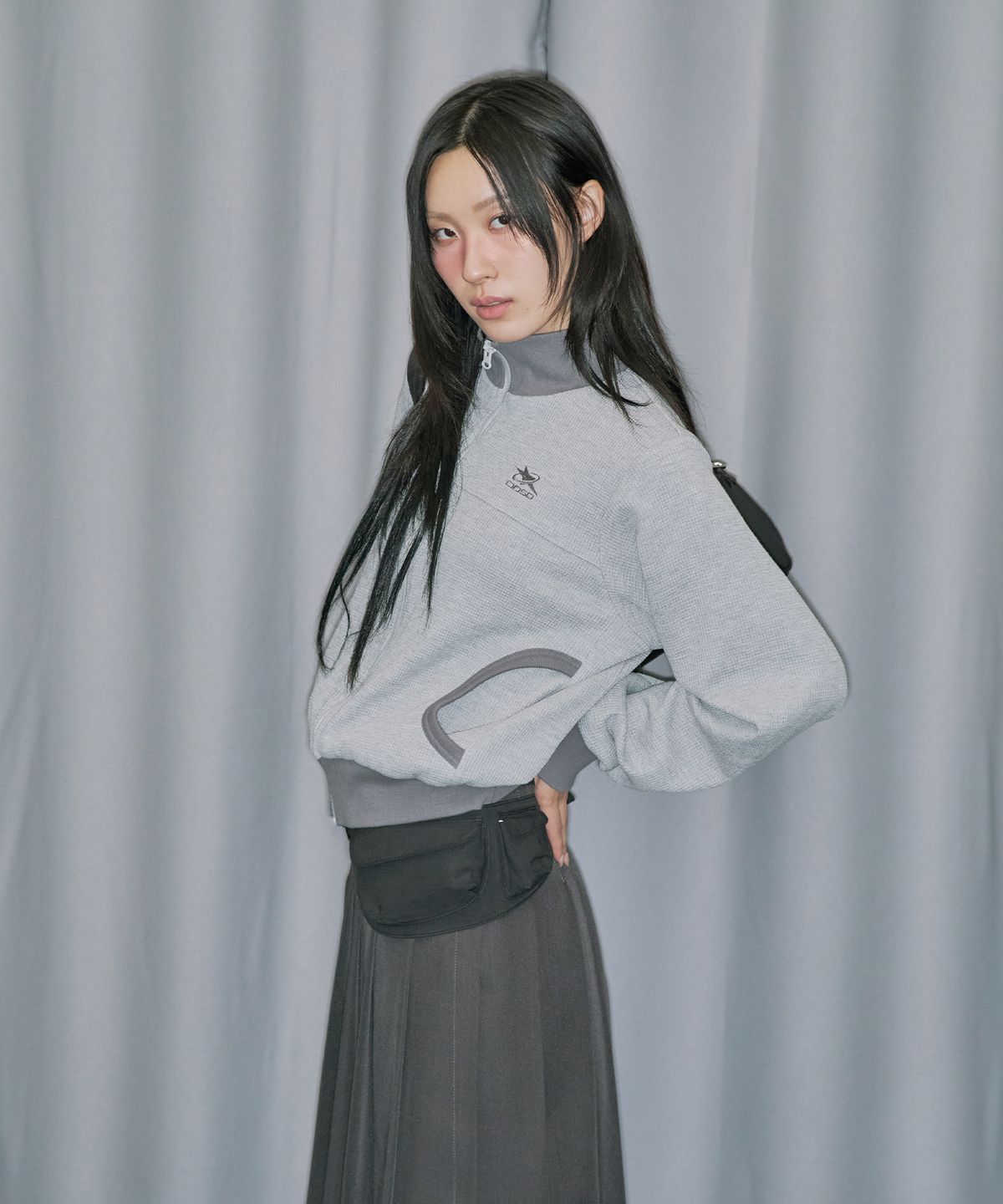오드스튜디오(ODDSTUDIO) 투 포켓 코튼 나일론 벨트백 - BLACK