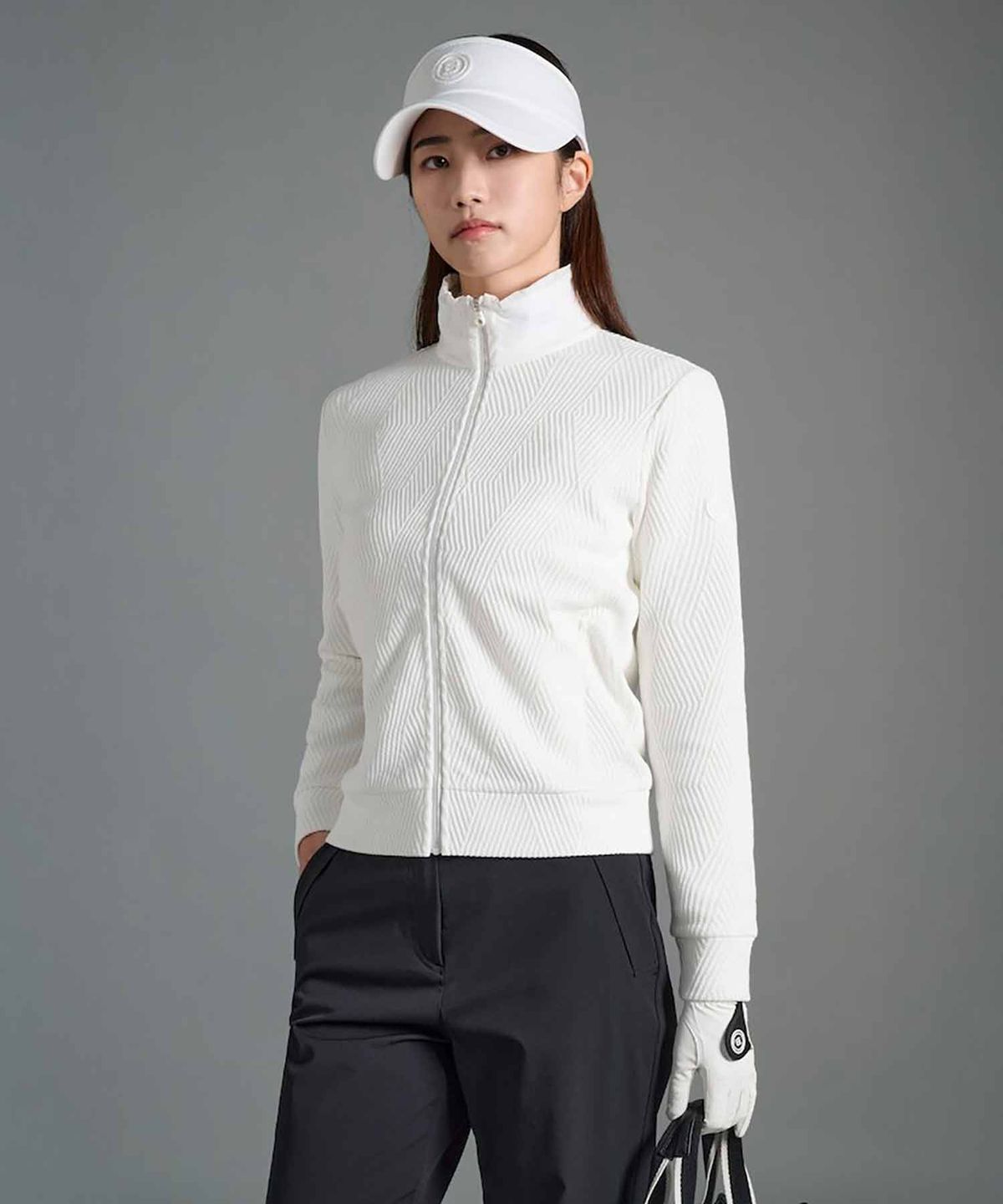 빈폴골프(BEANPOLE GOLF) 여성 자카드 풀집업  화이트