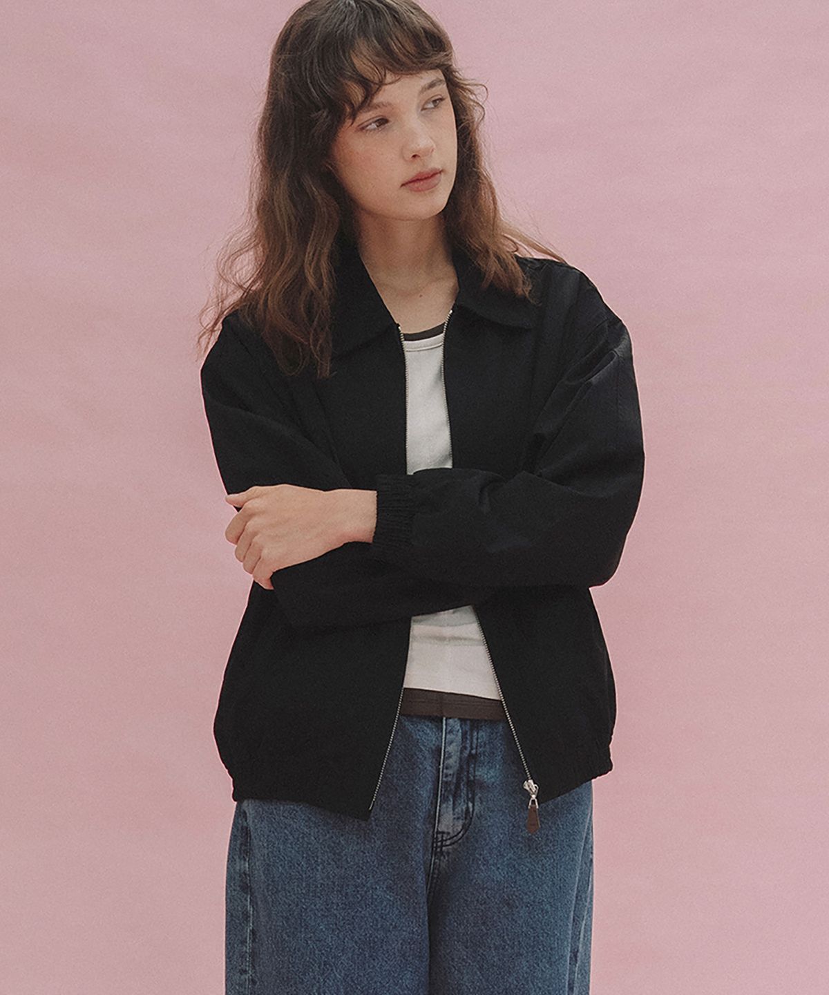 앤니즈(ANDNEEDS) Lagom stripe blouson (black)