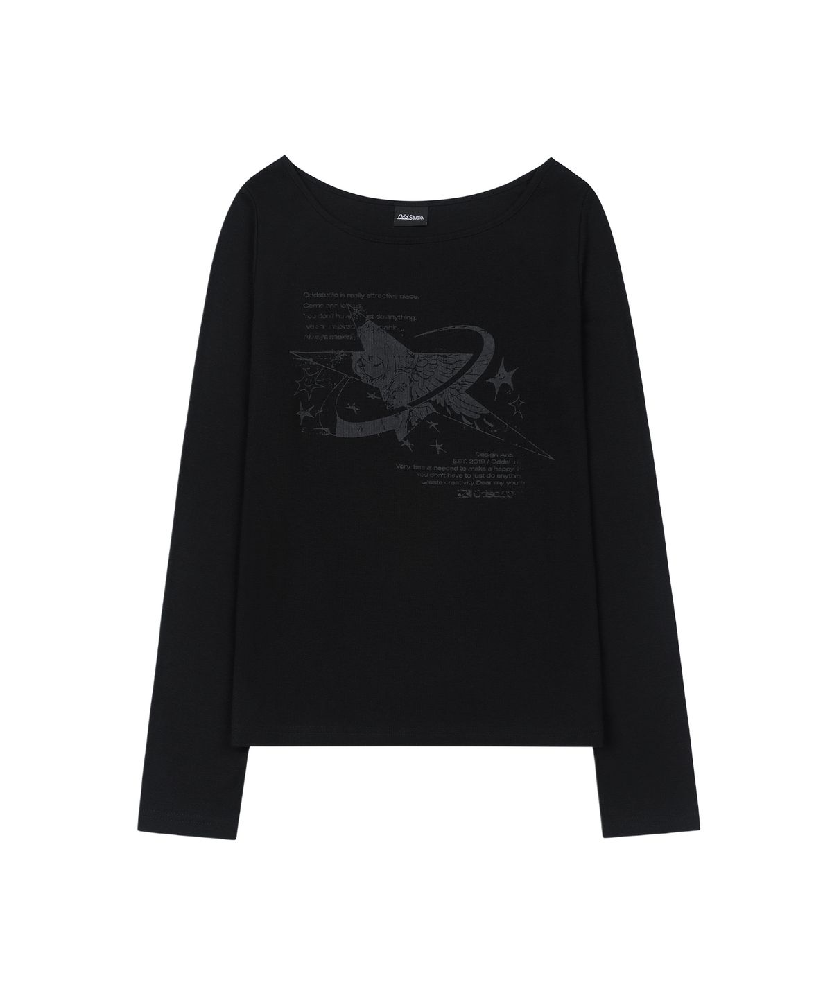 오드스튜디오(ODDSTUDIO) 스타 심볼 루즈핏 보트넥 롱 슬리브 - BLACK