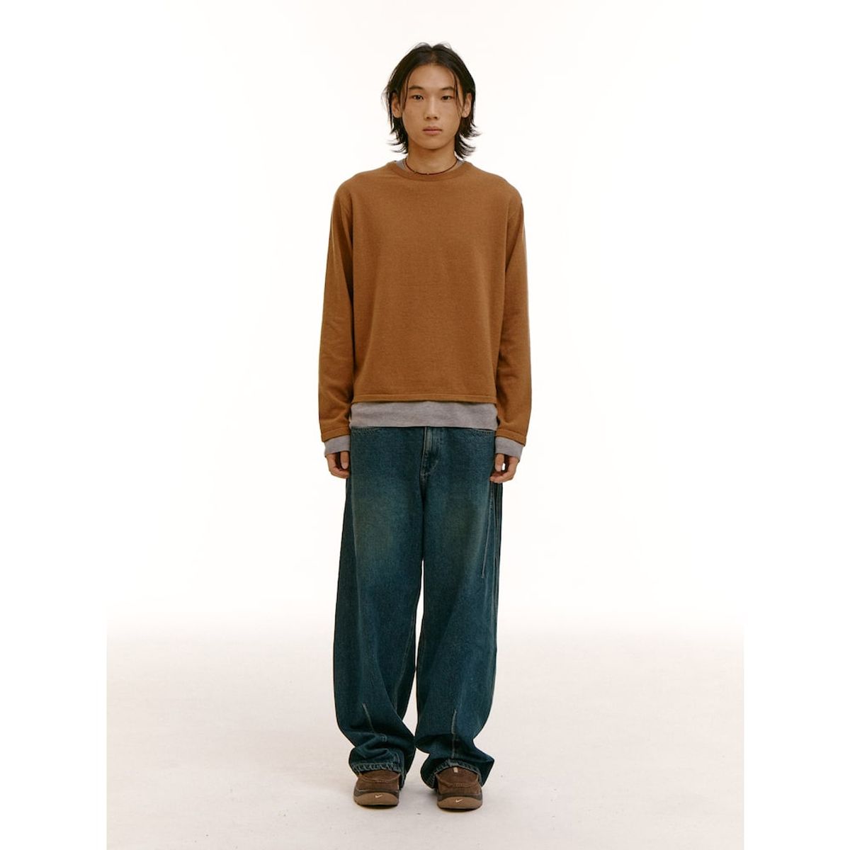 샌드 사운드(SAND SOUND) (UNISEX) 레이어드 울 블렌드 스웨터  옐로이시 브라운