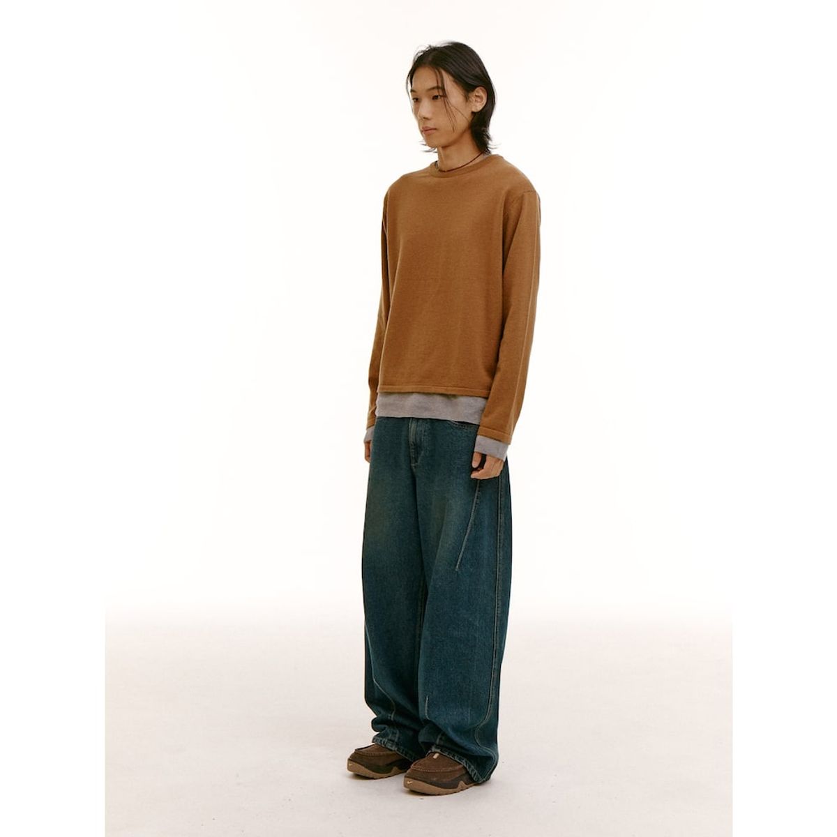 샌드 사운드(SAND SOUND) (UNISEX) 레이어드 울 블렌드 스웨터  옐로이시 브라운