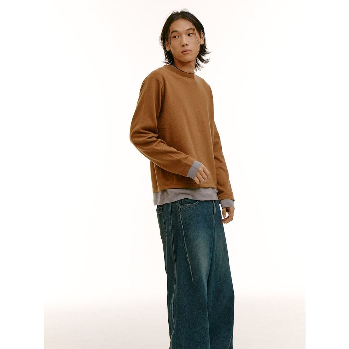 샌드 사운드(SAND SOUND) (UNISEX) 레이어드 울 블렌드 스웨터  옐로이시 브라운