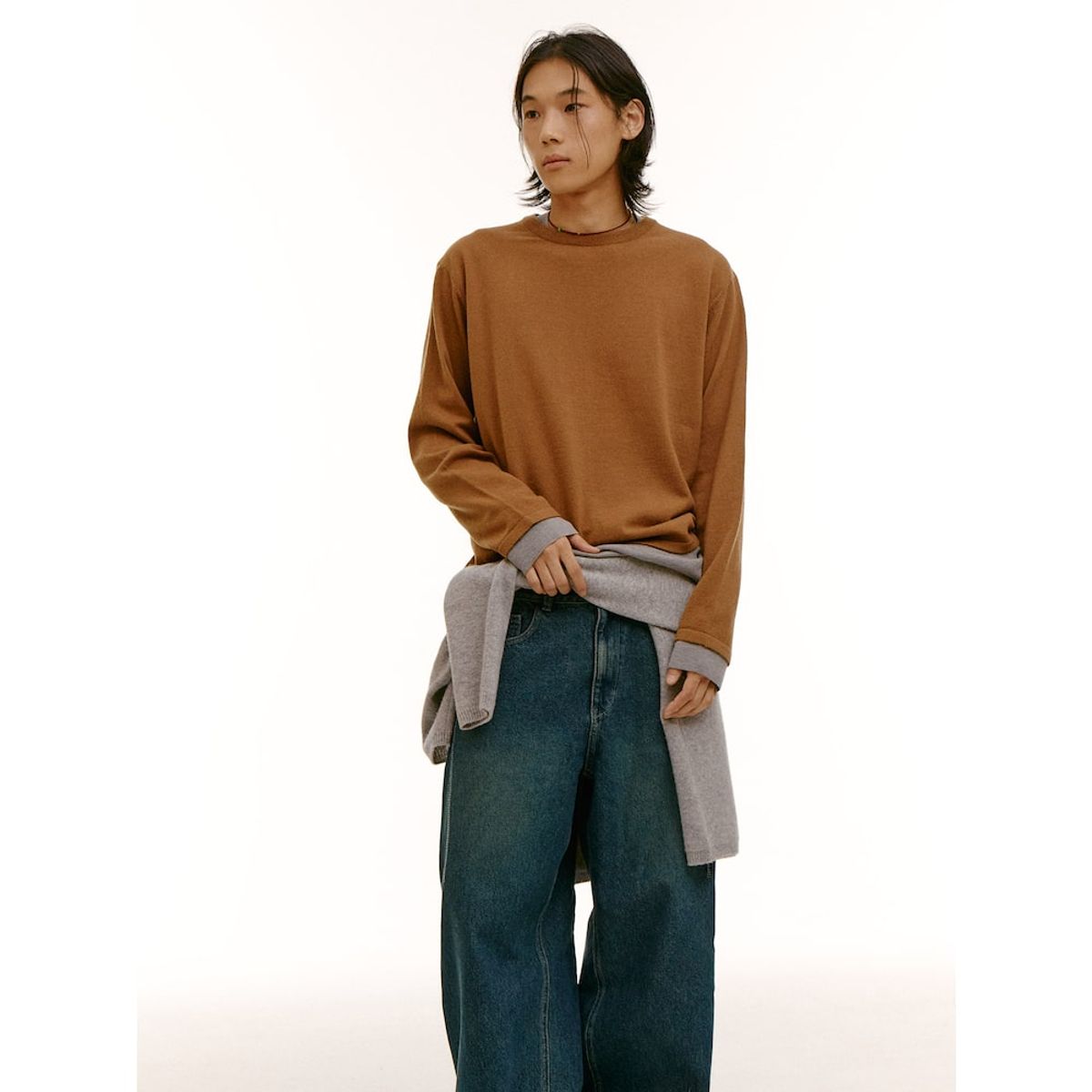 샌드 사운드(SAND SOUND) (UNISEX) 레이어드 울 블렌드 스웨터  옐로이시 브라운