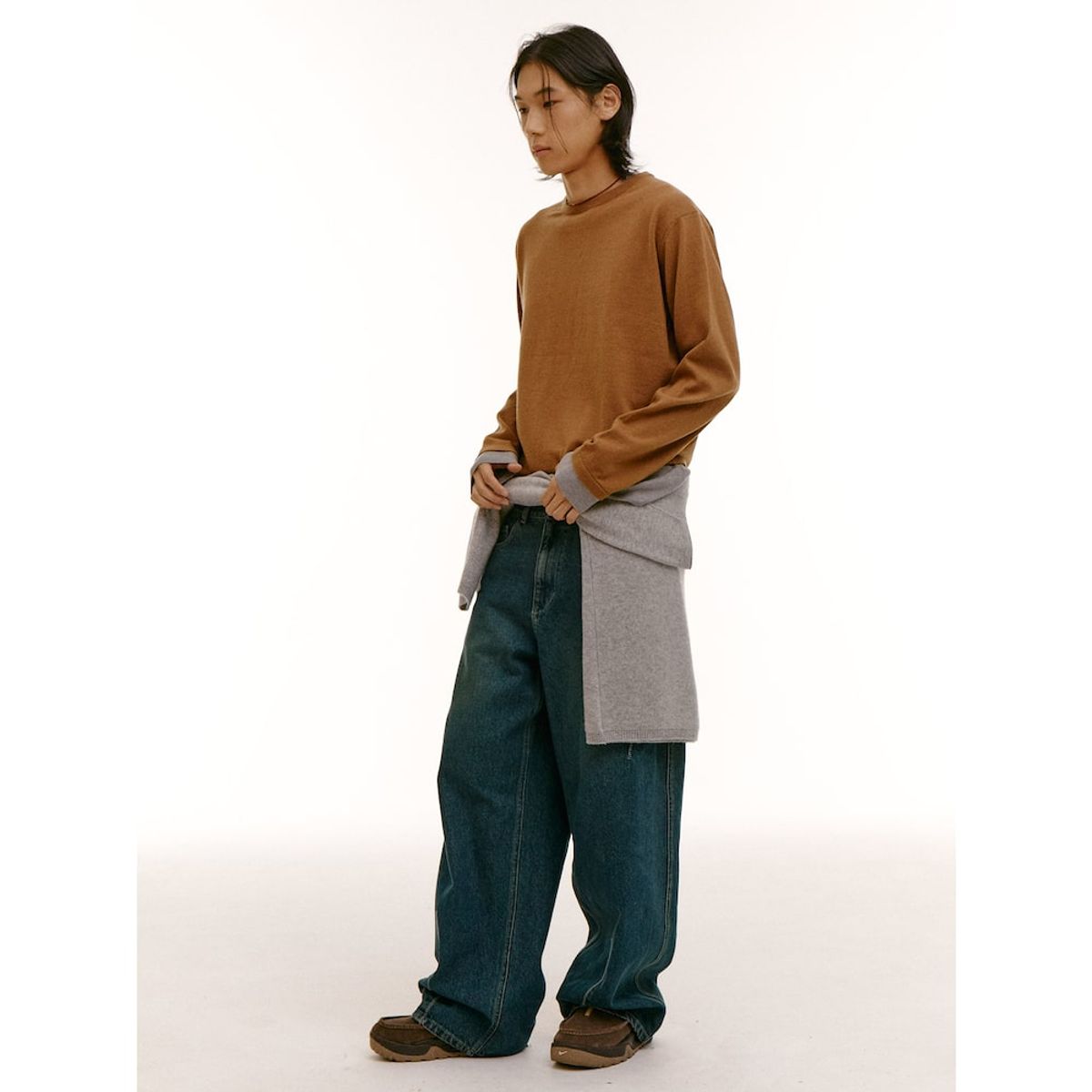 샌드 사운드(SAND SOUND) (UNISEX) 레이어드 울 블렌드 스웨터  옐로이시 브라운