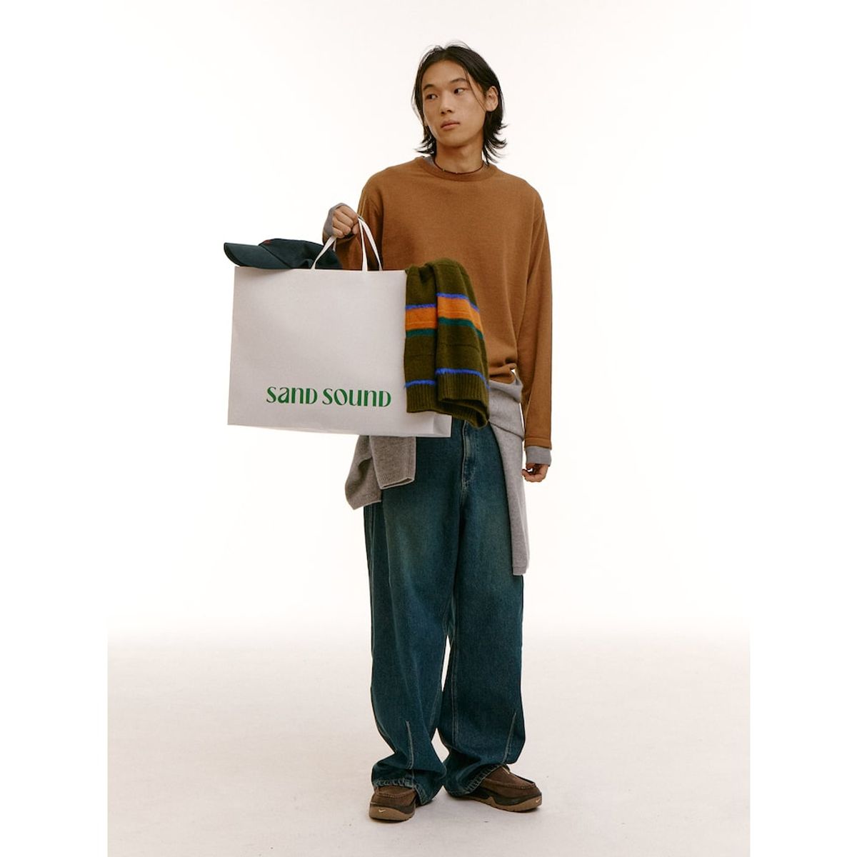 샌드 사운드(SAND SOUND) (UNISEX) 레이어드 울 블렌드 스웨터  옐로이시 브라운