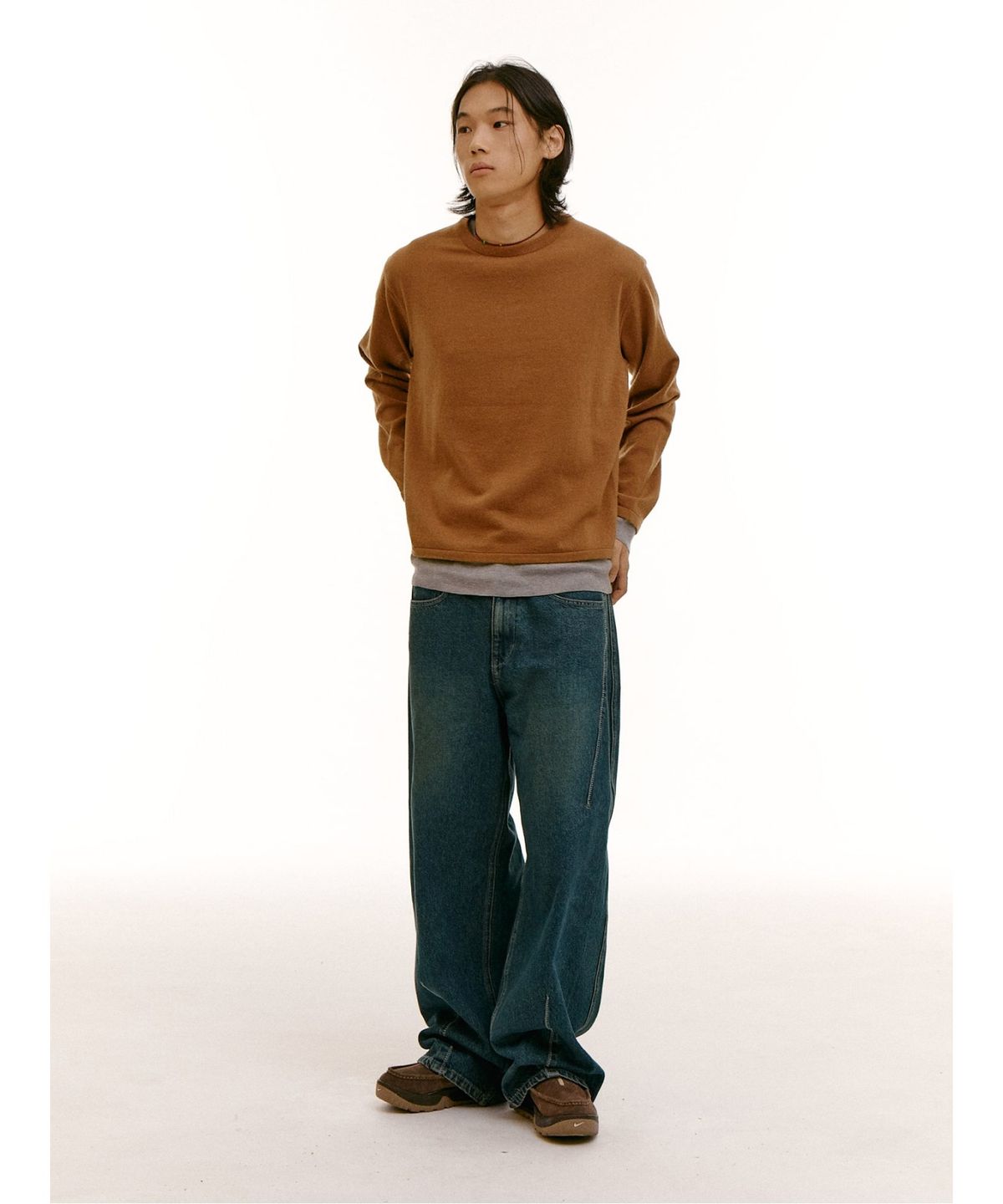 샌드 사운드(SAND SOUND) (UNISEX) 레이어드 울 블렌드 스웨터  옐로이시 브라운