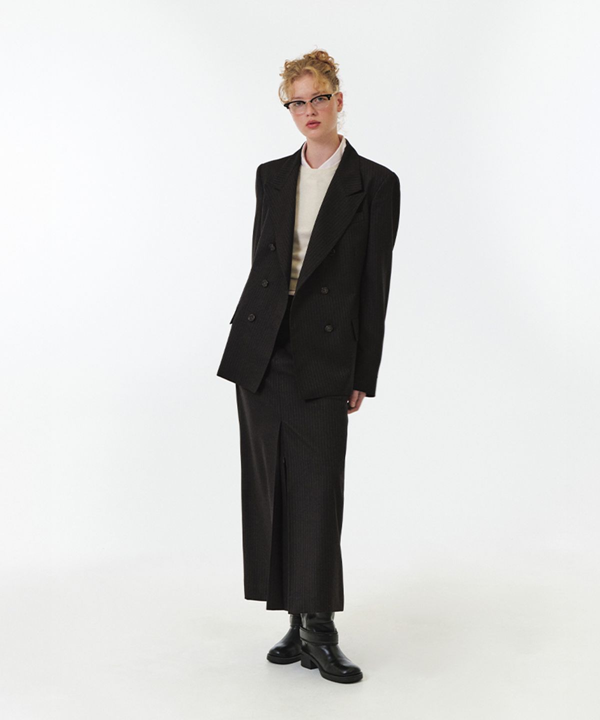 그로브(GROVE) NIXIE STRIPE DOUBLE JACKET (BROWN STRIPE)