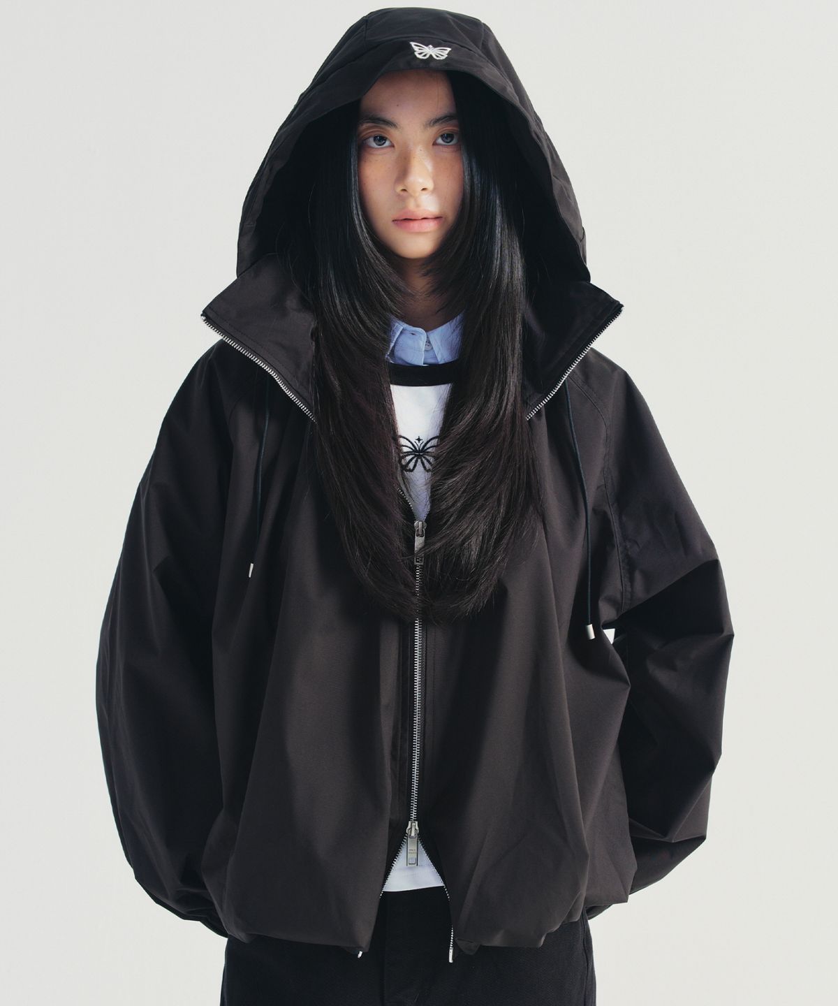 닉앤니콜(NICK&NICOLE) BALLOON SHIRRING HOOD JACKET_BLACK