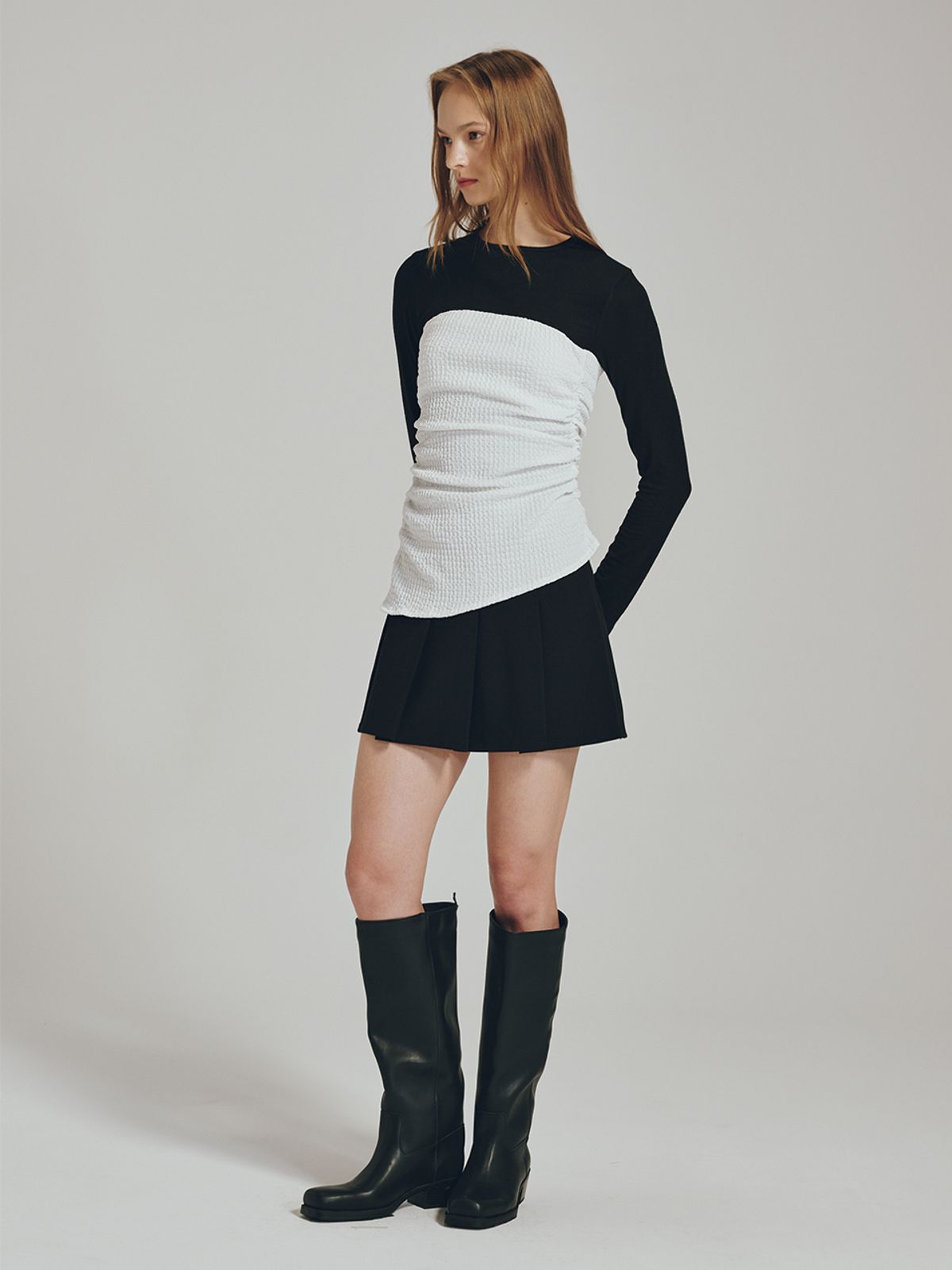 누브(NOUVE) 뷔스티에 탑 +롱슬리브 셋트 - 블랙 / Bustier Top + Long Sleeve Set - Black