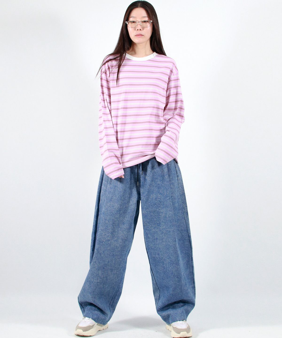 드마크(DEMARC) STONE WASHED CHICANO WIDE ONE-TUCK PANTS - Blue