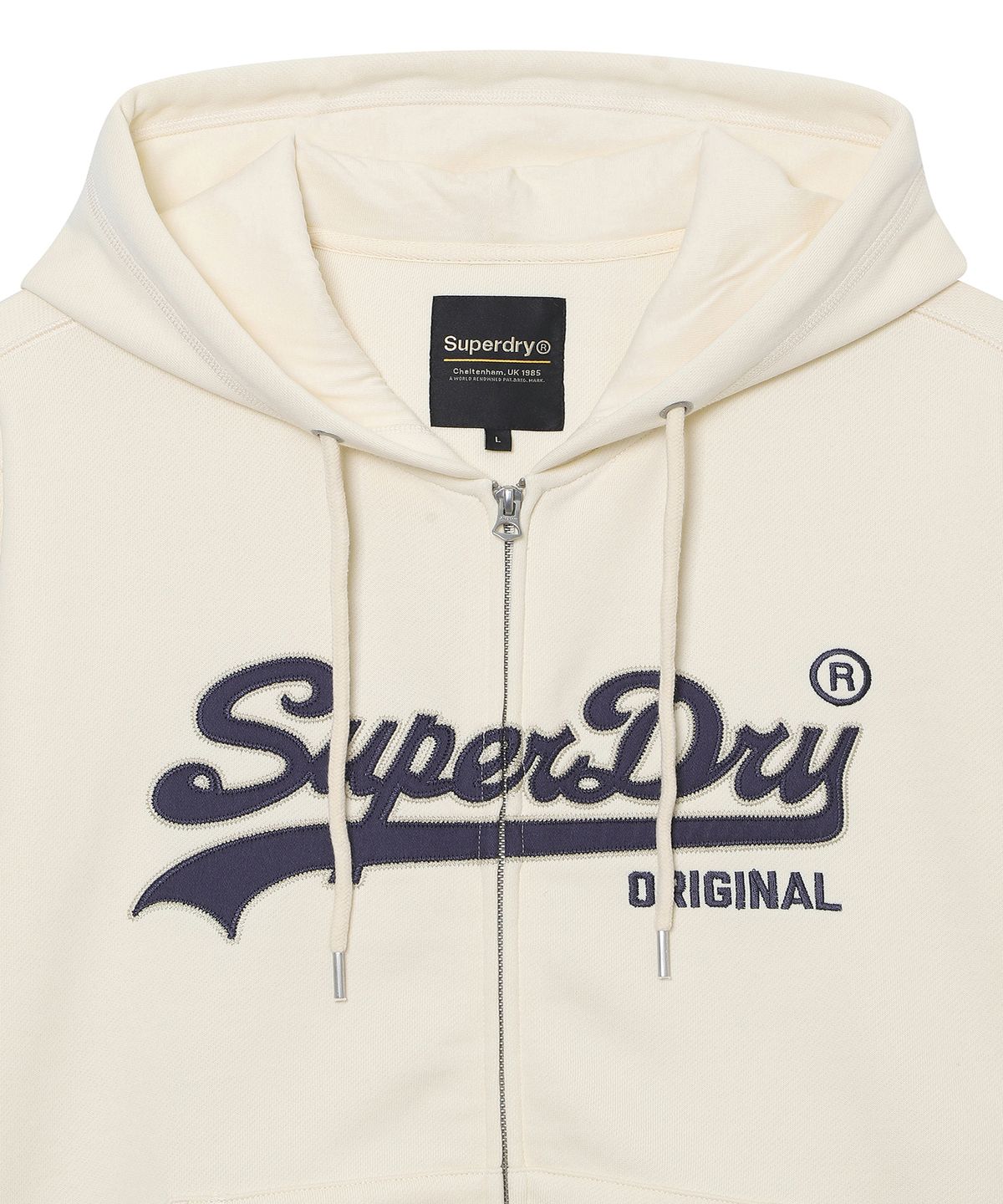슈퍼드라이(SUPERDRY) 빈티지 로고 투웨이 후드집업 버터크림