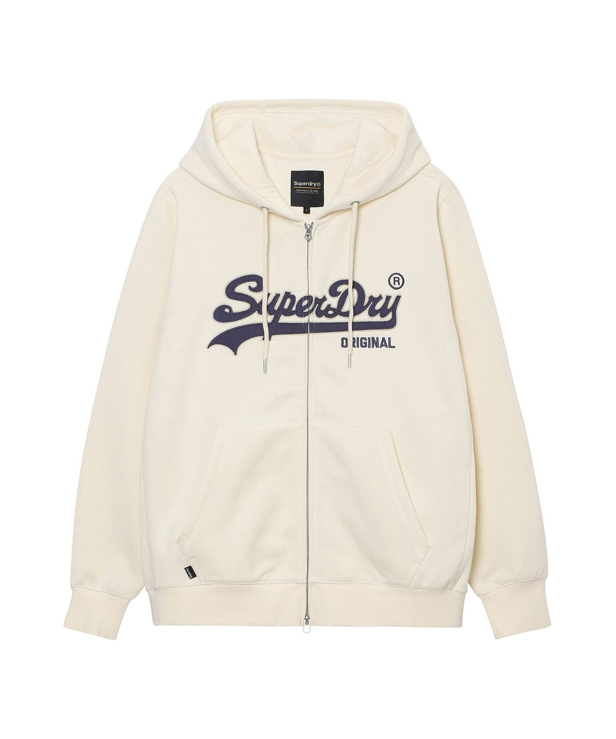 슈퍼드라이(SUPERDRY) 빈티지 로고 투웨이 후드집업 버터크림