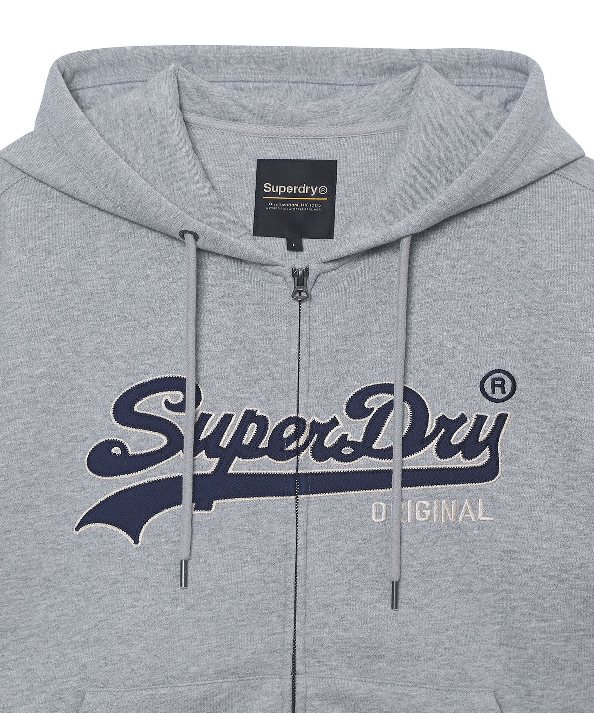 슈퍼드라이(SUPERDRY) 빈티지 로고 투웨이 후드집업 멜란지그레이