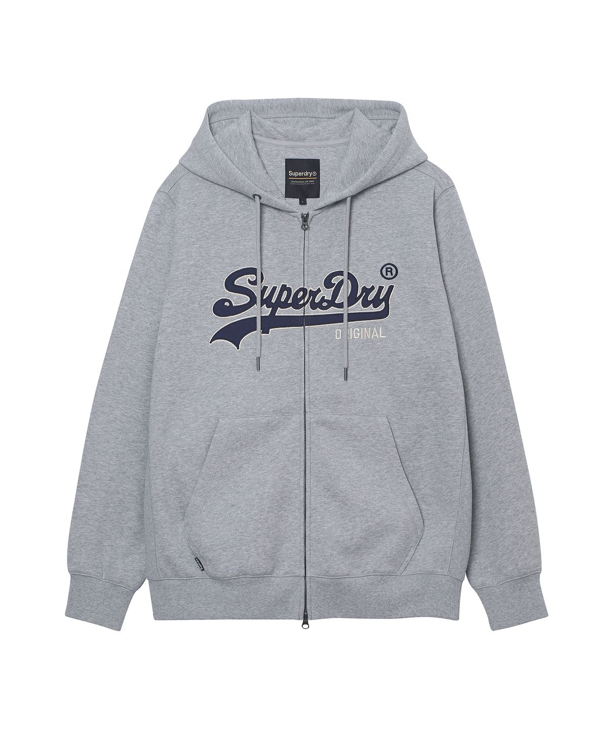 슈퍼드라이(SUPERDRY) 빈티지 로고 투웨이 후드집업 멜란지그레이